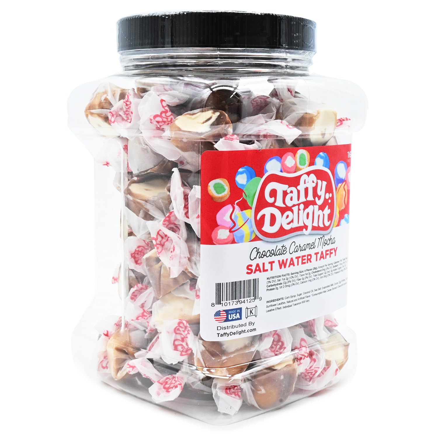 Taffy Delight Chocolate Caramel Mocha Salt Water Taffy 16oz Jar