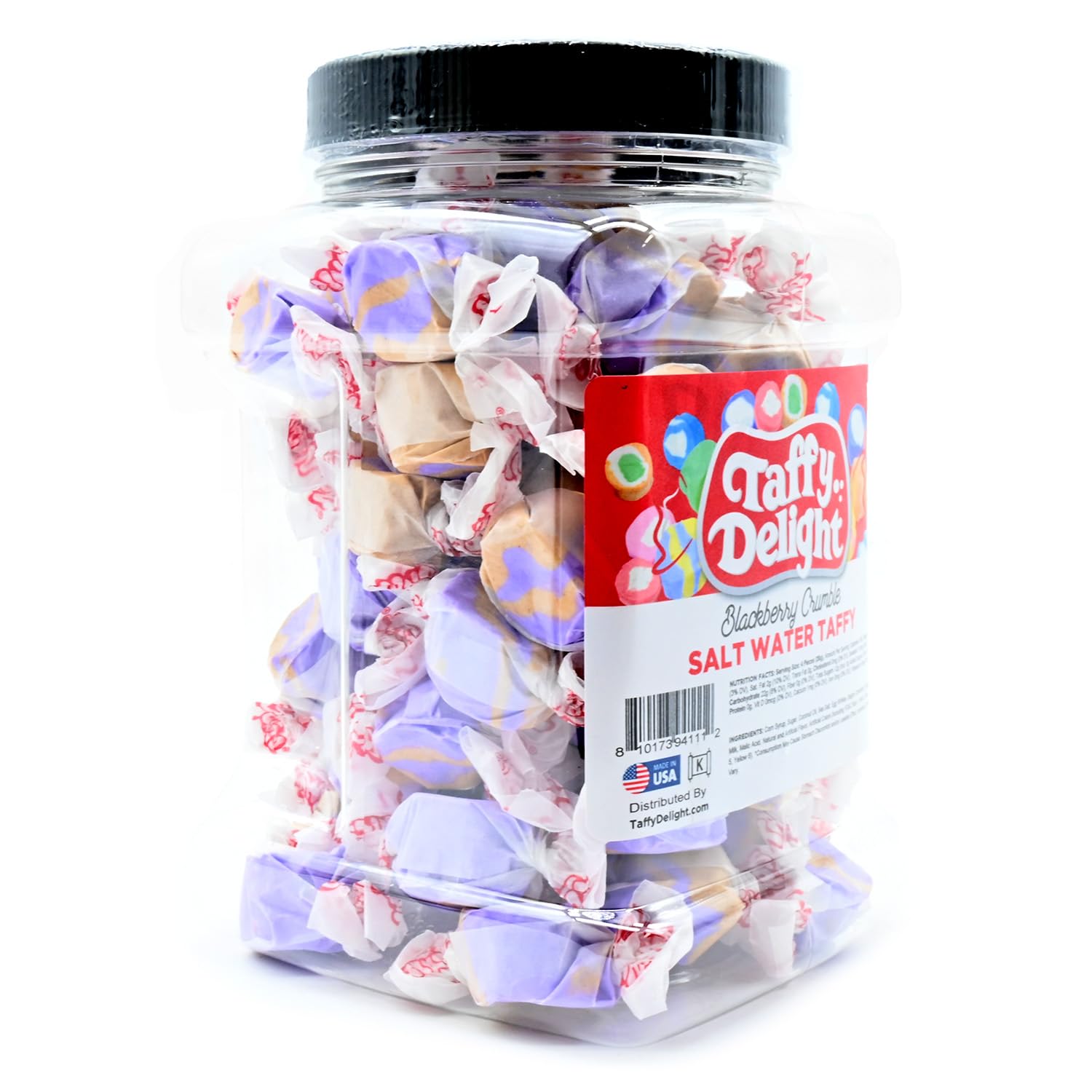 Taffy Delight Blackberry Crumble Swirls Salt Water Taffy 16oz Jar
