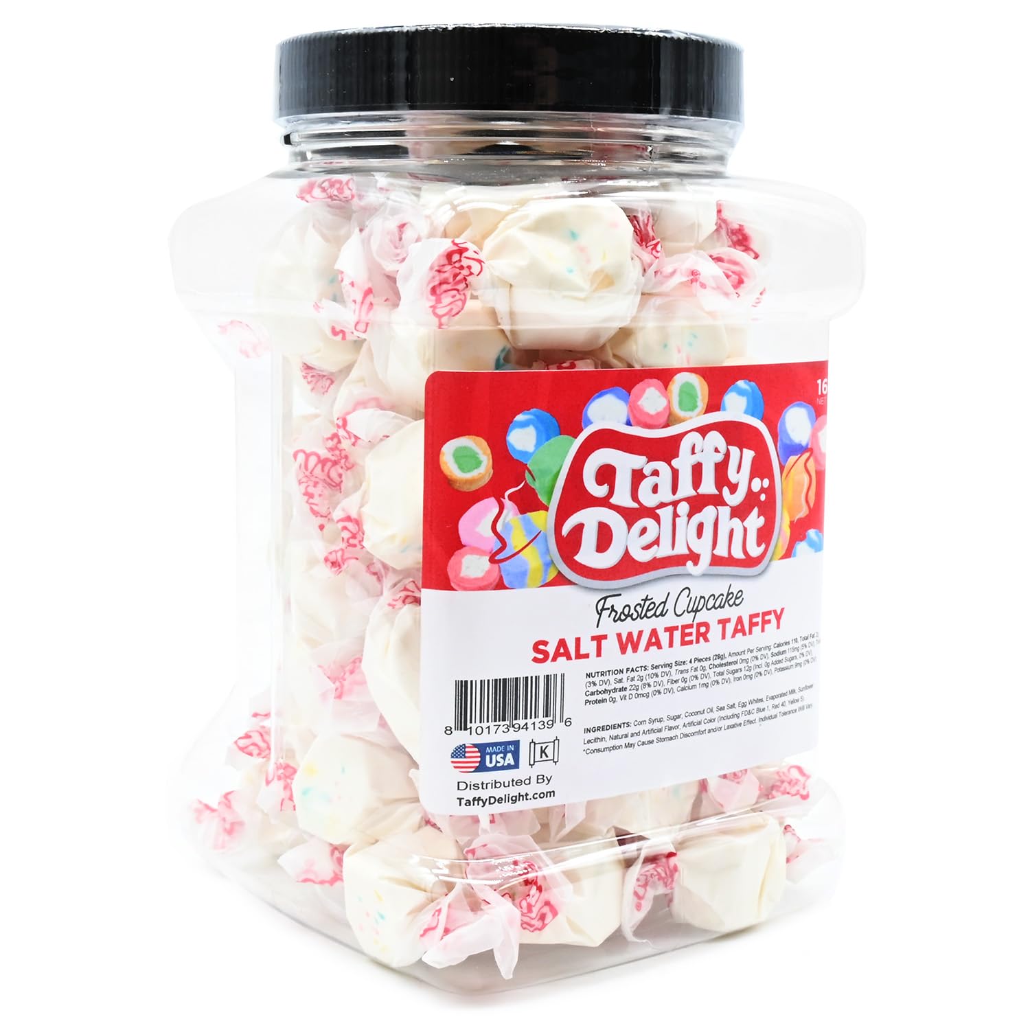 Taffy Delight Frosted Cupcake Salt Water Taffy 16oz Jar