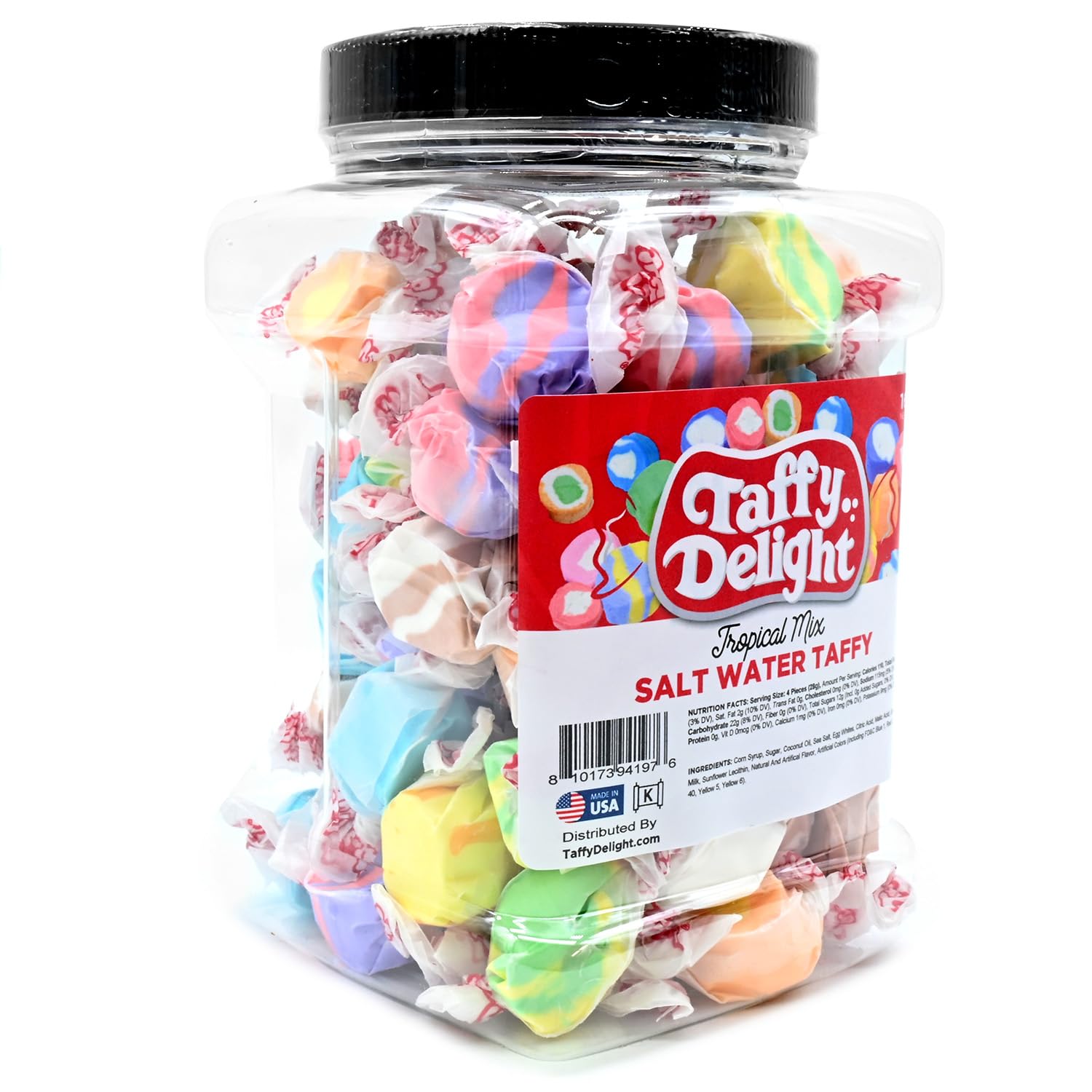 Taffy Delight Tropical Mix Salt Water Taffy 16oz Jar