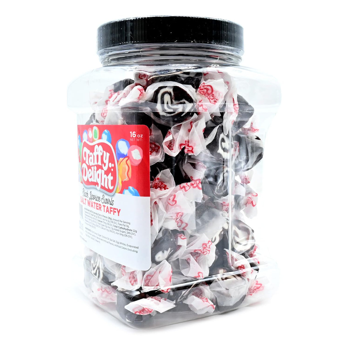 Taffy Delight Black Licorice Swirls Salt Water Taffy 16oz Jar