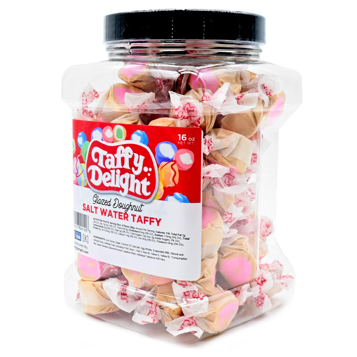 Taffy Delight Glazed Doughnut Salt Water Taffy 16oz Jar