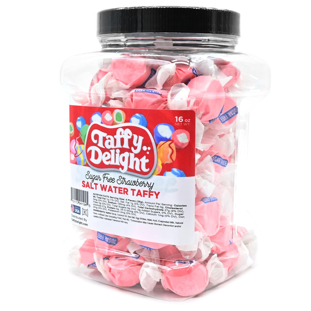 Taffy Delight Sugar Free Strawberry Salt Water Taffy 16oz Jar