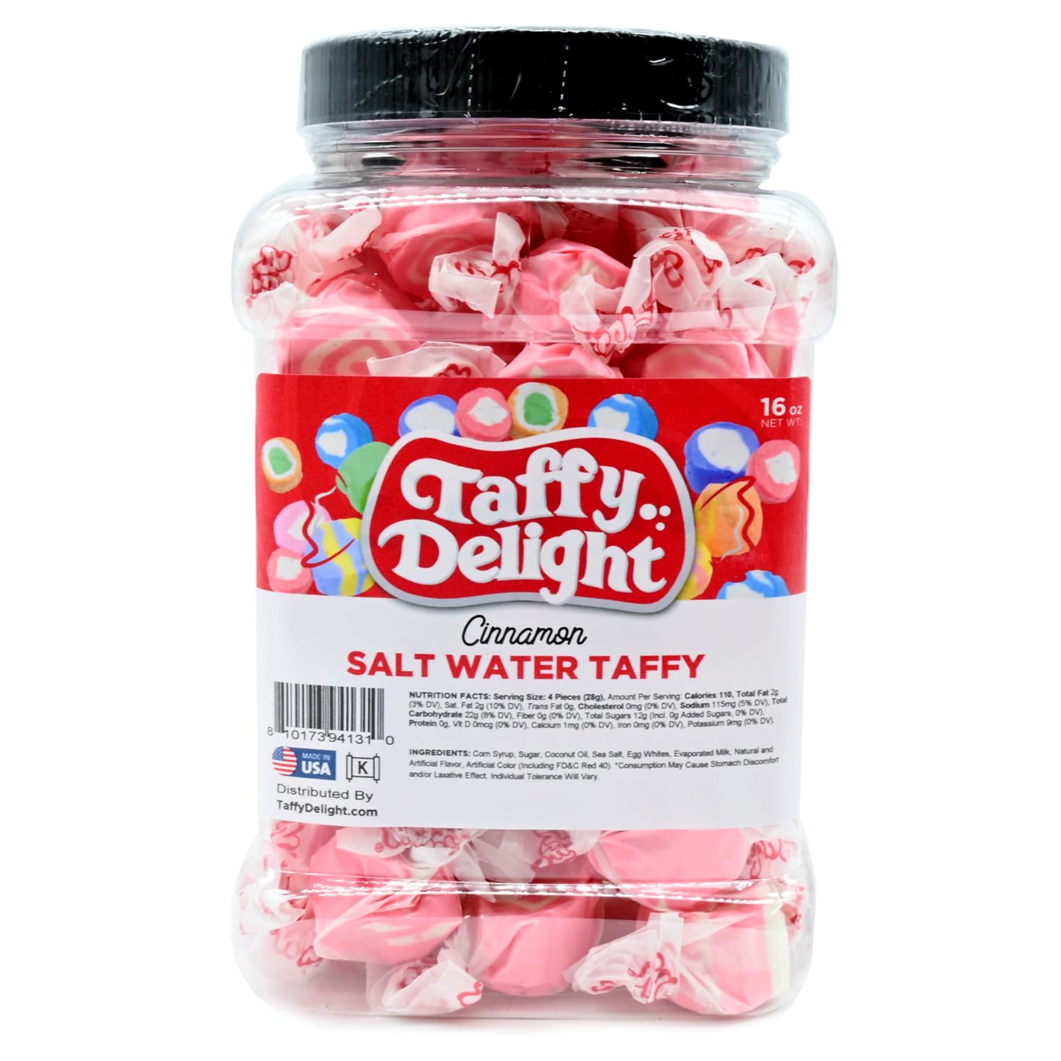 Taffy Delight Cinnamon Salt Water Taffy 16oz Jar