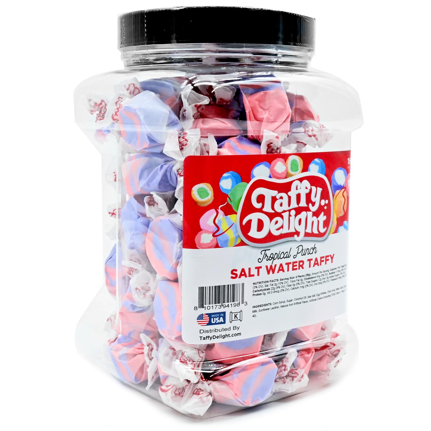Taffy Delight Tropical Punch Salt Water Taffy 16oz Jar