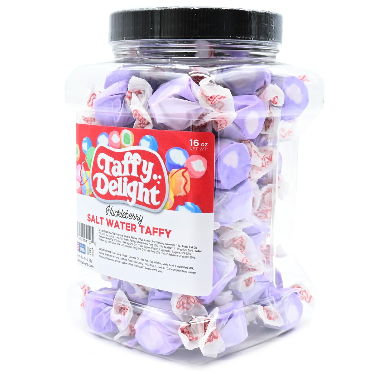 Taffy Delight Huckleberry Salt Water Taffy 16oz Jar