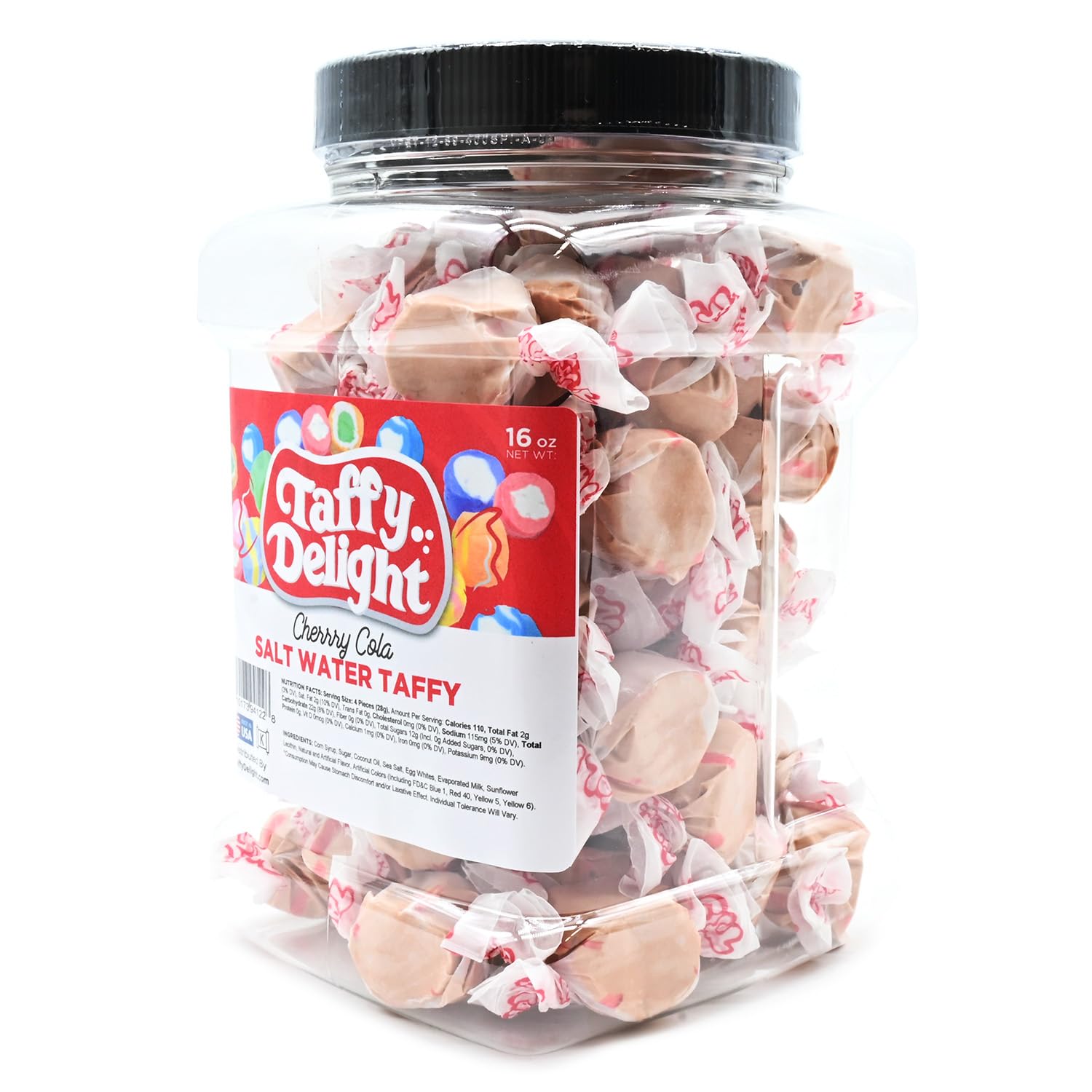 Taffy Delight Cherry Cola Salt Water Taffy 16oz Jar