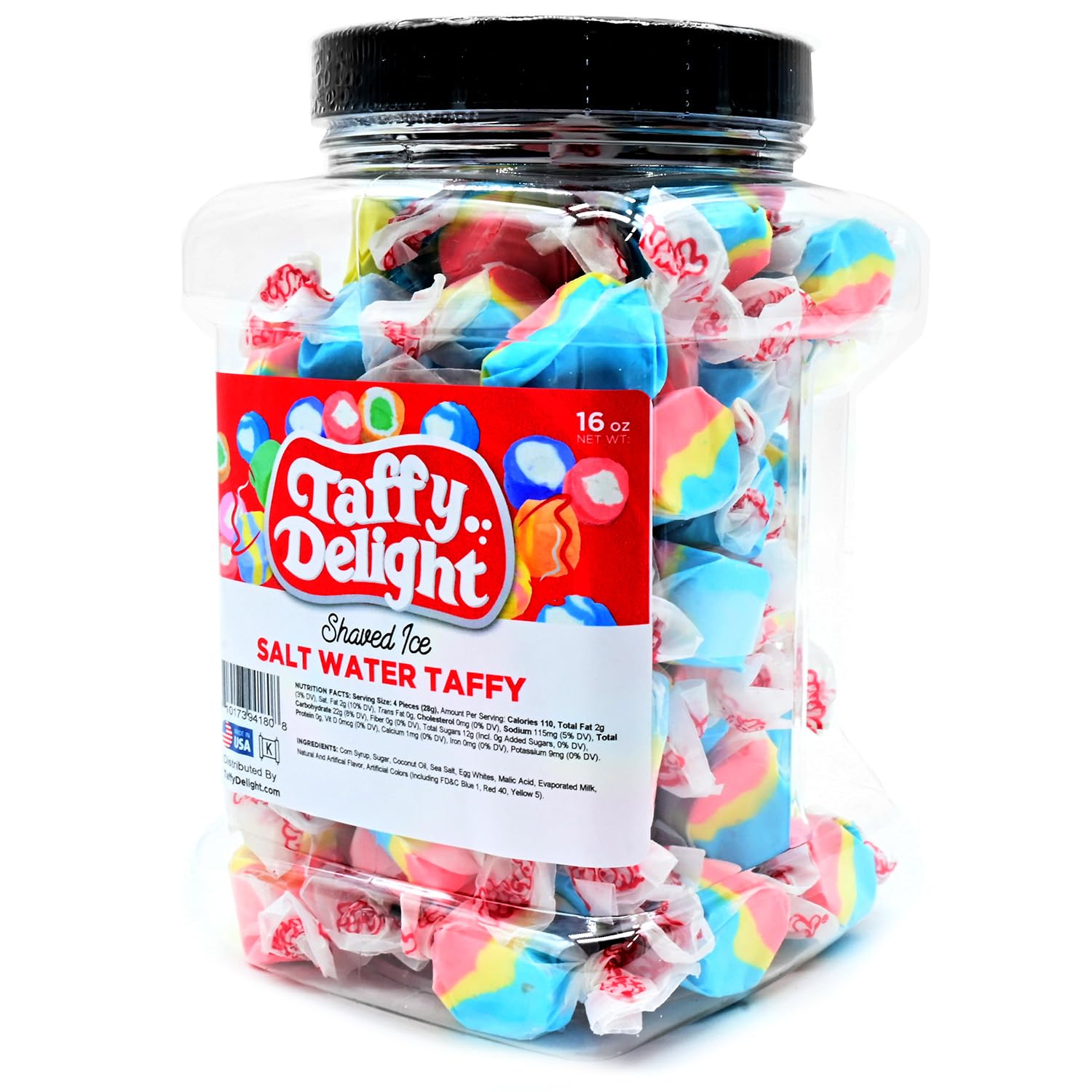 Taffy Delight Shaved Ice Salt Water Taffy 16oz Jar