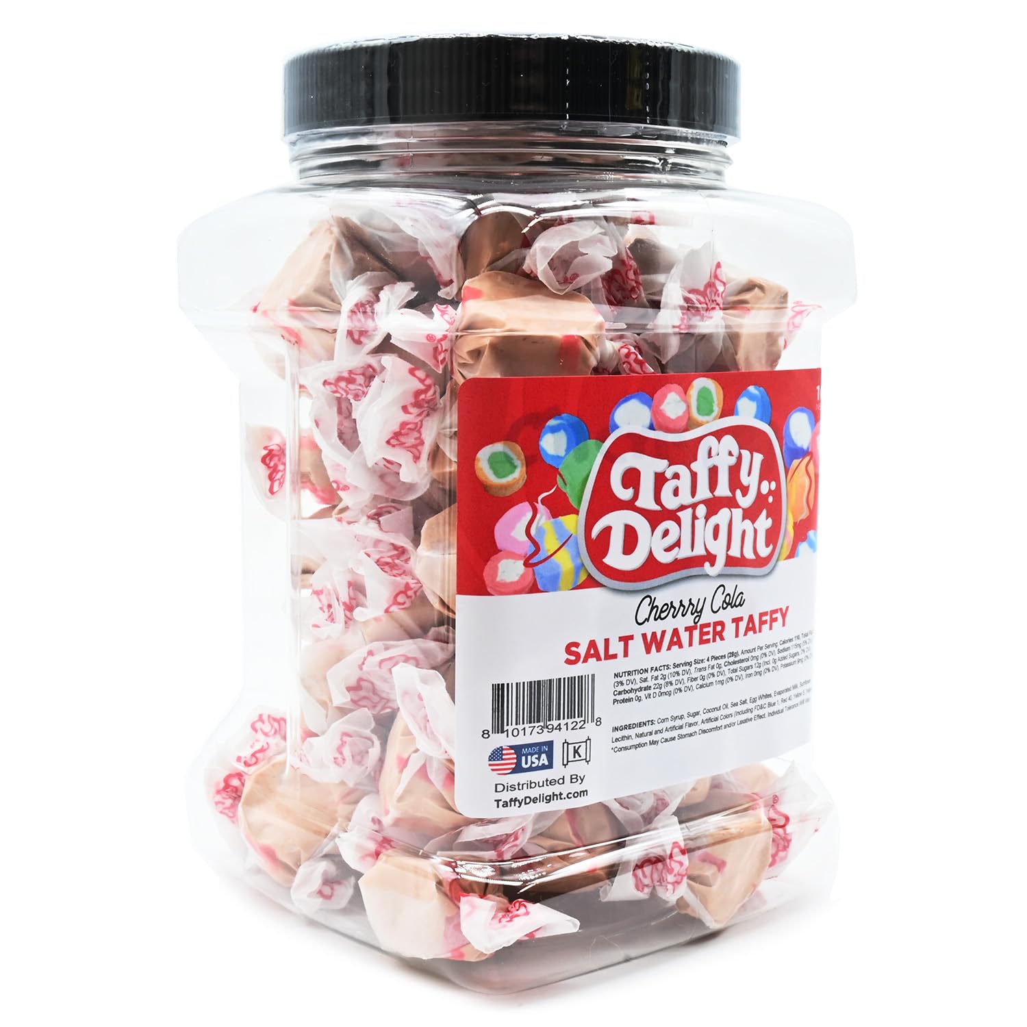 Taffy Delight Cherry Cola Salt Water Taffy 16oz Jar