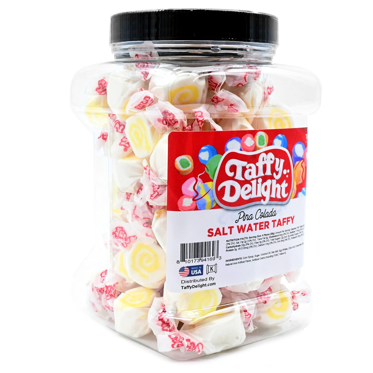 Taffy Delight Pina Colada Salt Water Taffy 16oz Jar