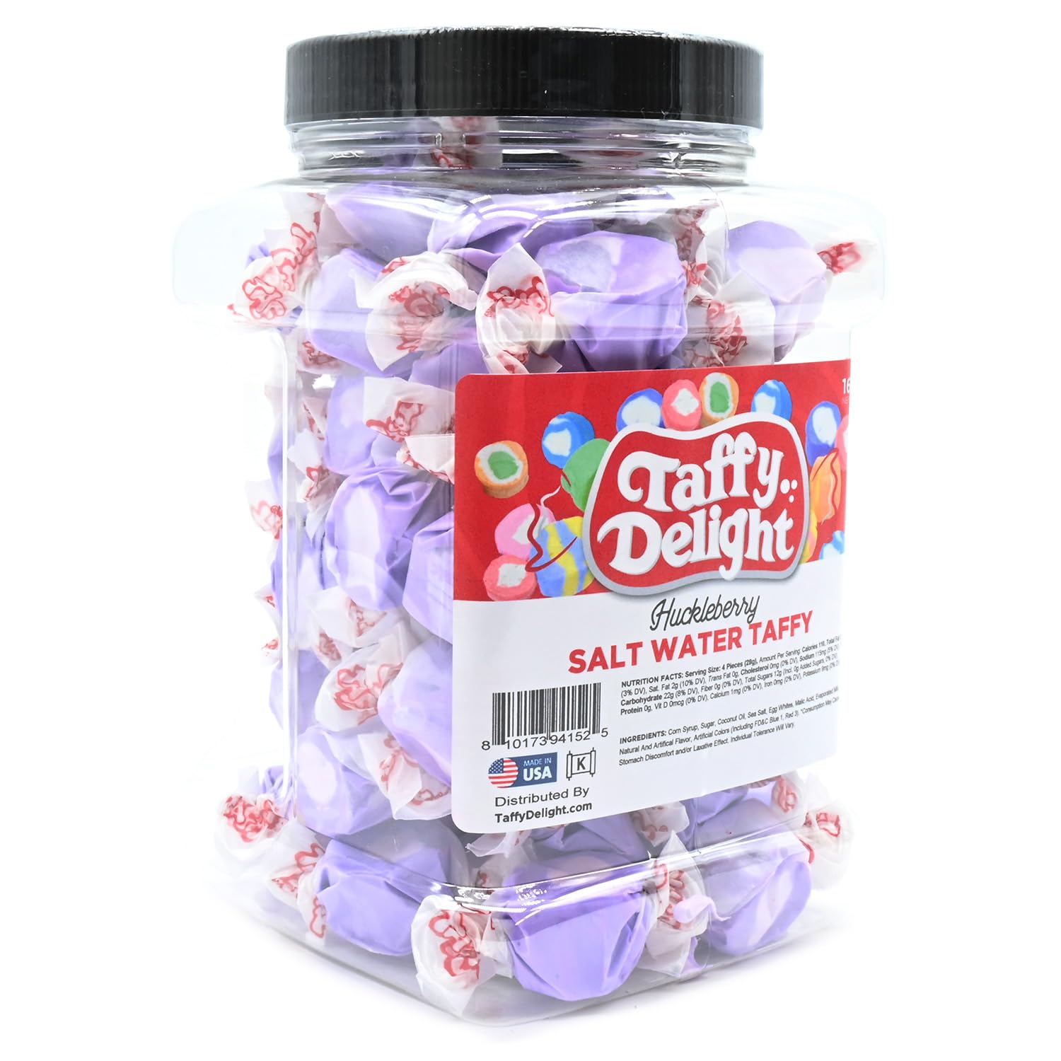 Taffy Delight Huckleberry Salt Water Taffy 16oz Jar