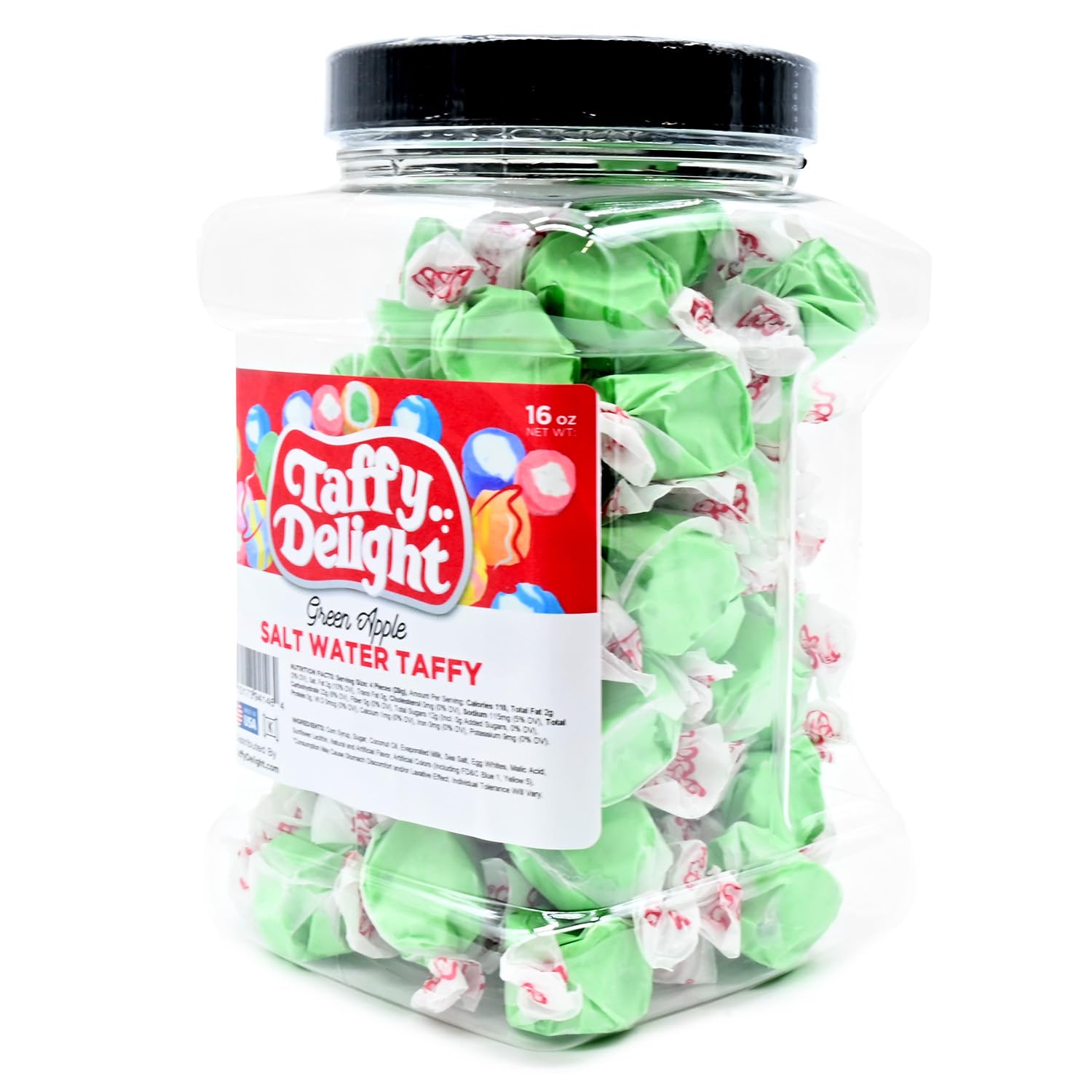 Taffy Delight Green Apple Salt Water Taffy 16oz Jar