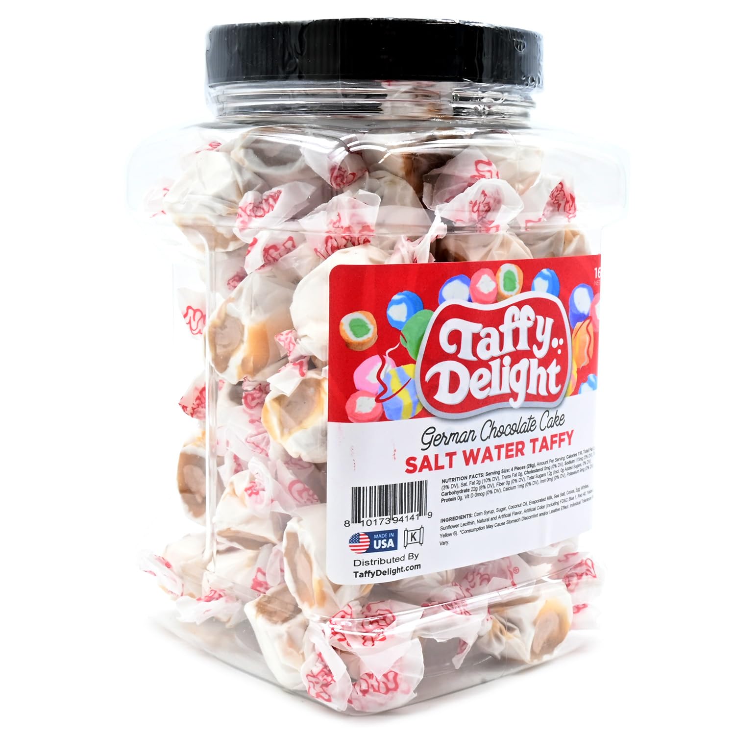 Taffy Delight German Chocolate Cake Salt Water Taffy 16oz Jar