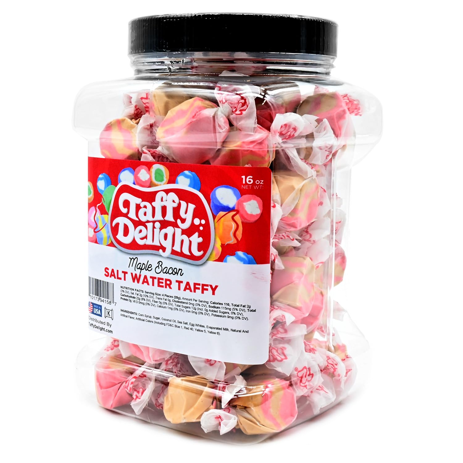 Taffy Delight Maple Bacon Salt Water Taffy 16oz Jar