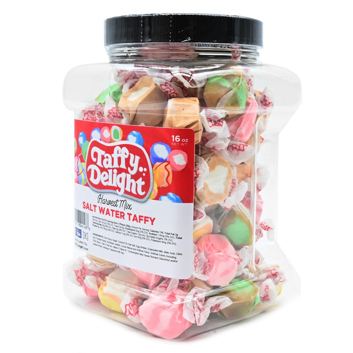 Taffy Delight Harvest Mix Salt Water Taffy 16oz Jar