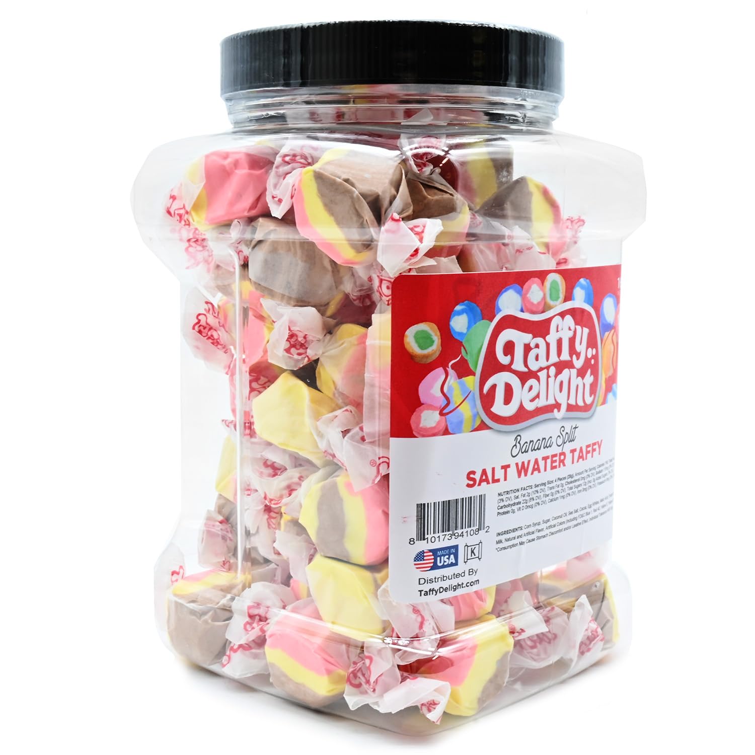Taffy Delight Banana Split Salt Water Taffy 16oz Jar