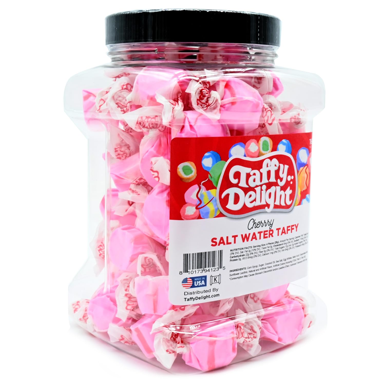 Taffy Delight Cherry Salt Water Taffy 16oz Jar