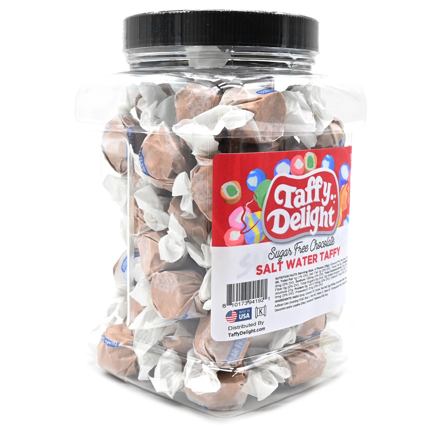 Taffy Delight Sugar Free Chocolate Salt Water Taffy 16oz Jar