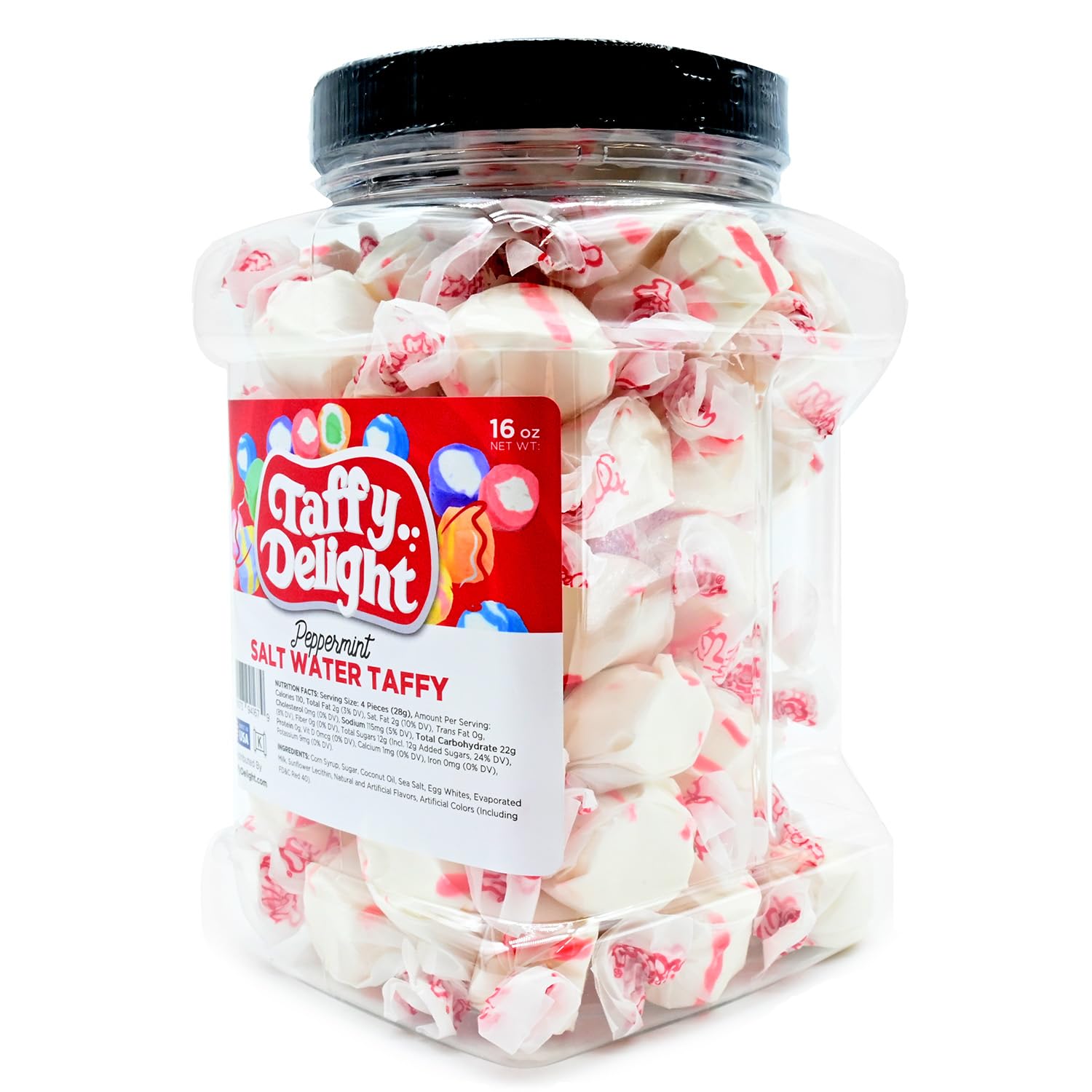 Taffy Delight Peppermint Salt Water Taffy 16oz Jar