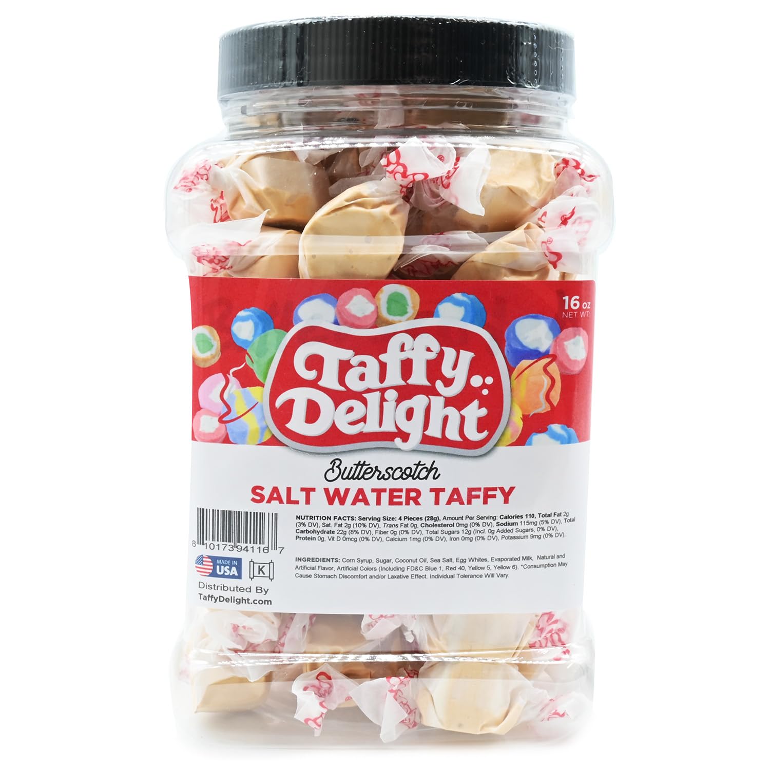 Taffy Delight Butterscotch Salt Water Taffy 16oz Jar