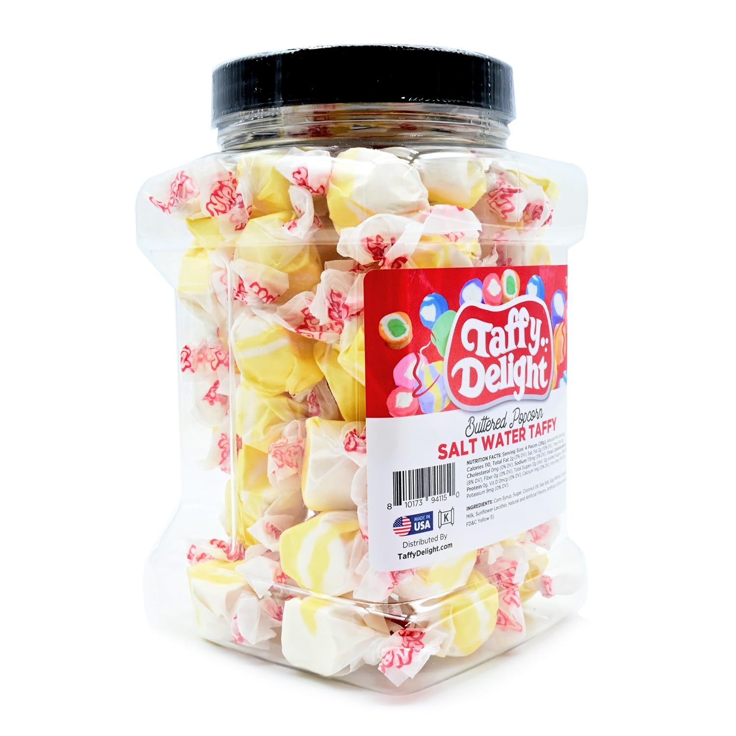 Taffy Delight Buttered Popcorn Salt Water Taffy 16oz Jar