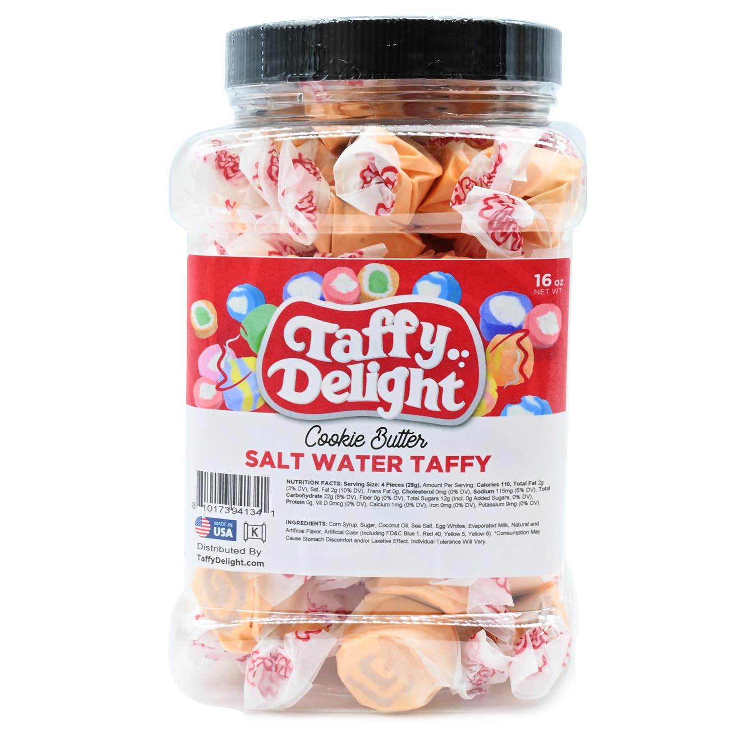 Taffy Delight Cookie Butter Salt Water Taffy 16oz Jar