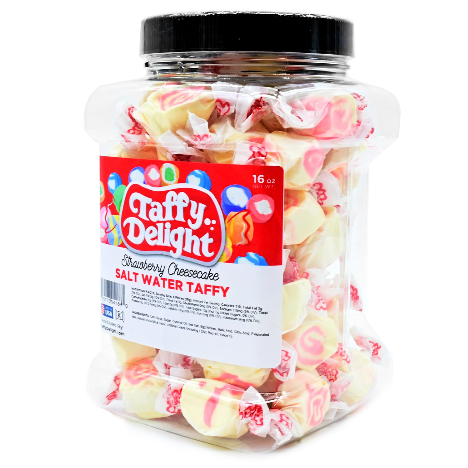 Taffy Delight Strawberry Cheesecake Salt Water Taffy 16oz Jar