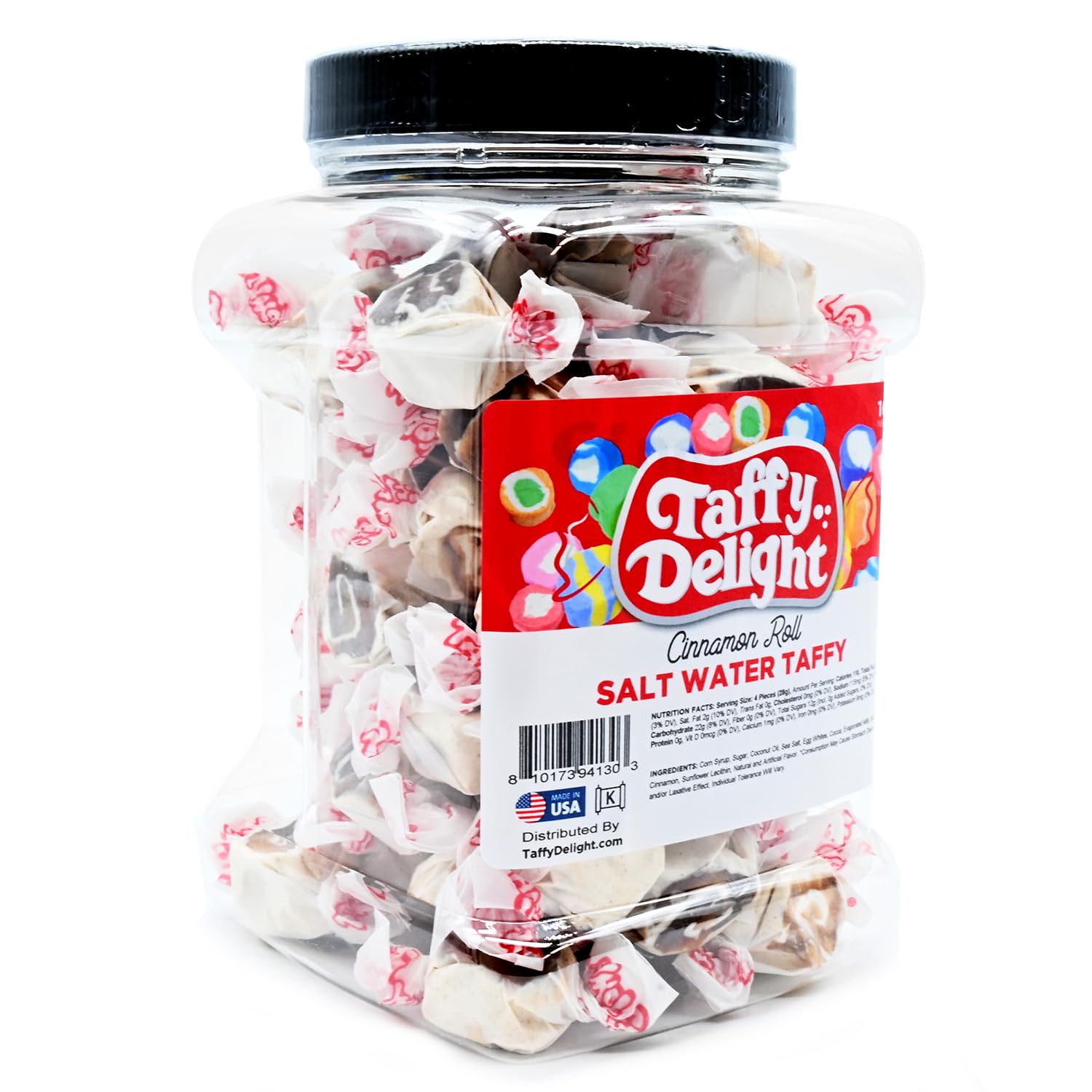 Taffy Delight Cinnamon Roll Salt Water Taffy 16oz Jar