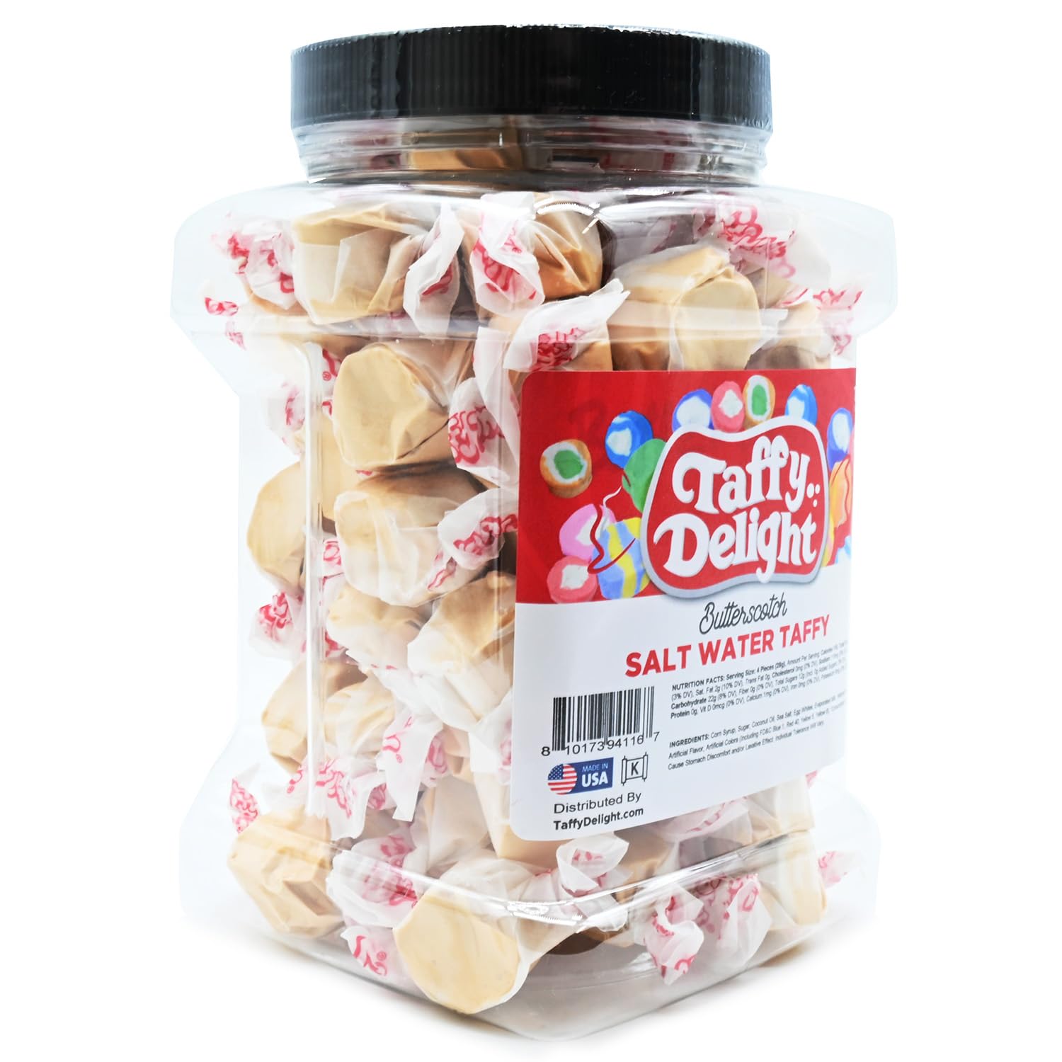 Taffy Delight Butterscotch Salt Water Taffy 16oz Jar