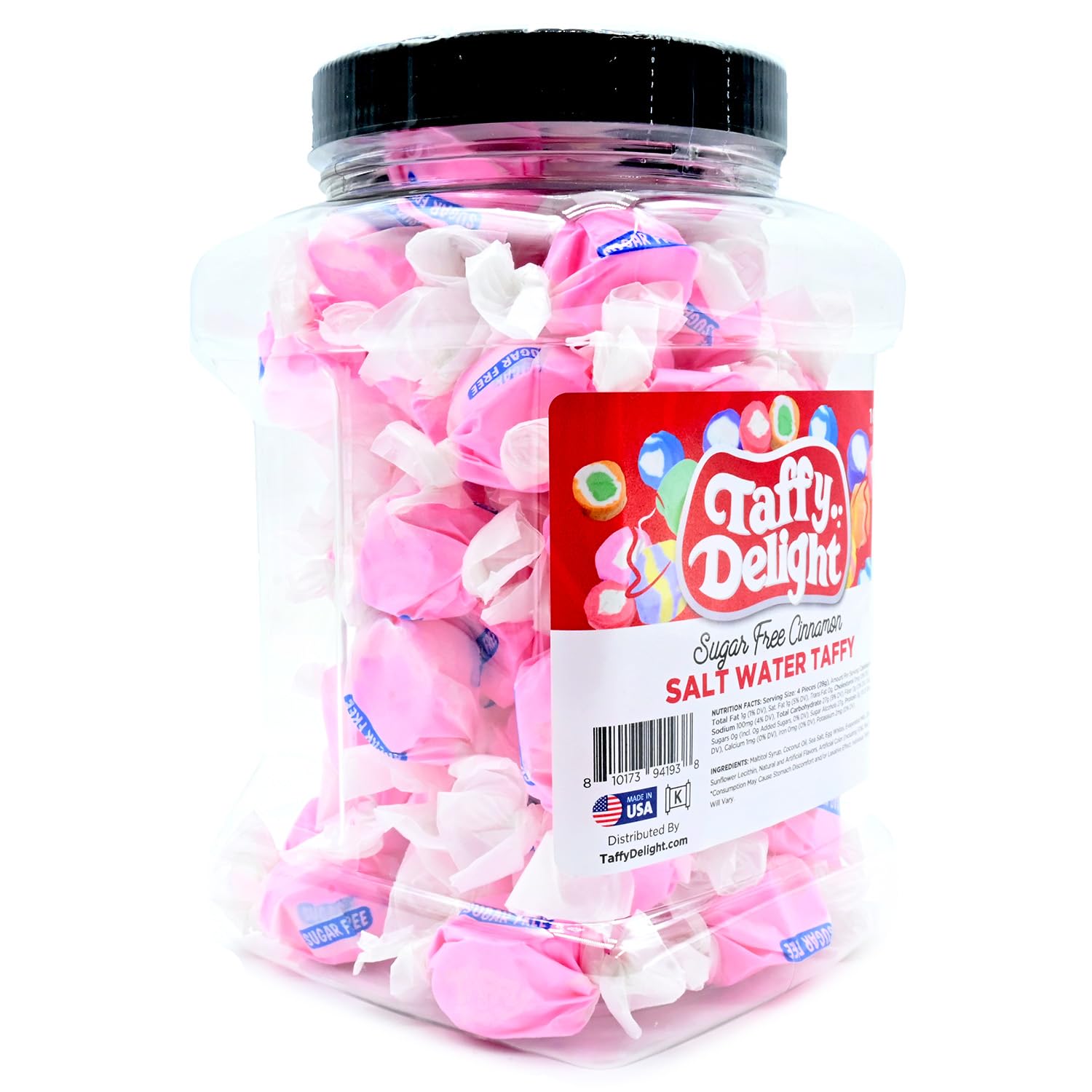 Taffy Delight Sugar Free Cinnamon Salt Water Taffy 16oz Jar