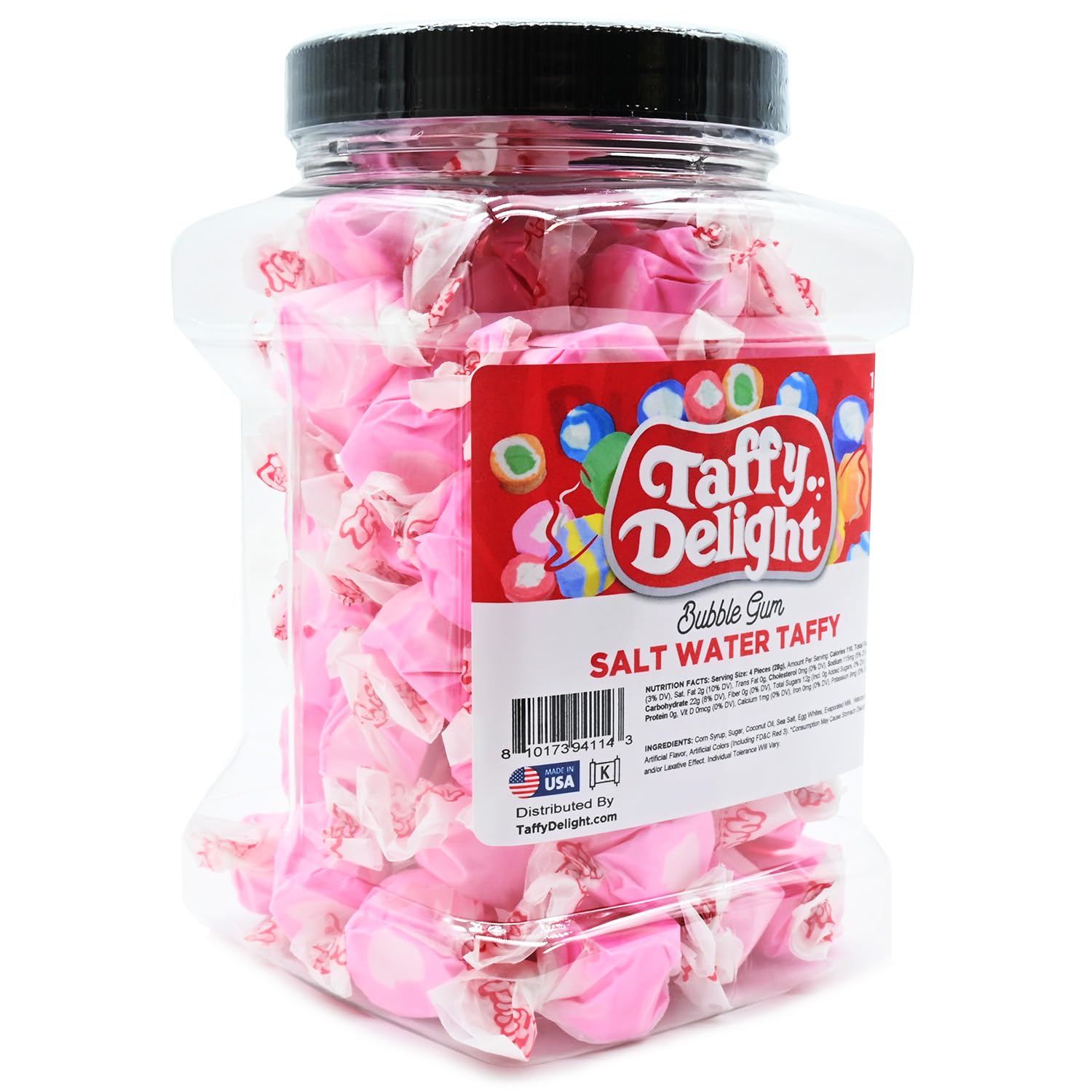 Taffy Delight Bubble Gum Salt Water Taffy 16oz Jar