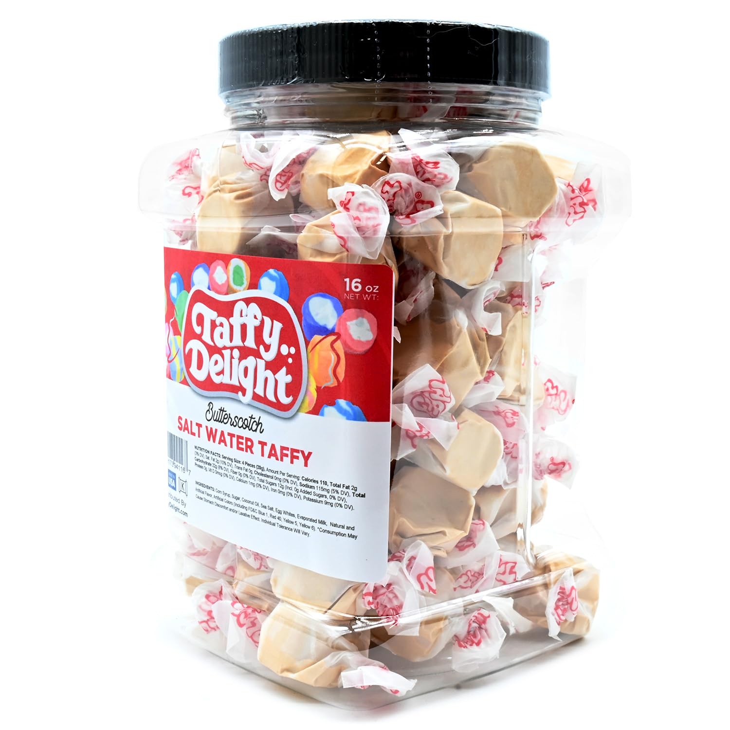Taffy Delight Butterscotch Salt Water Taffy 16oz Jar