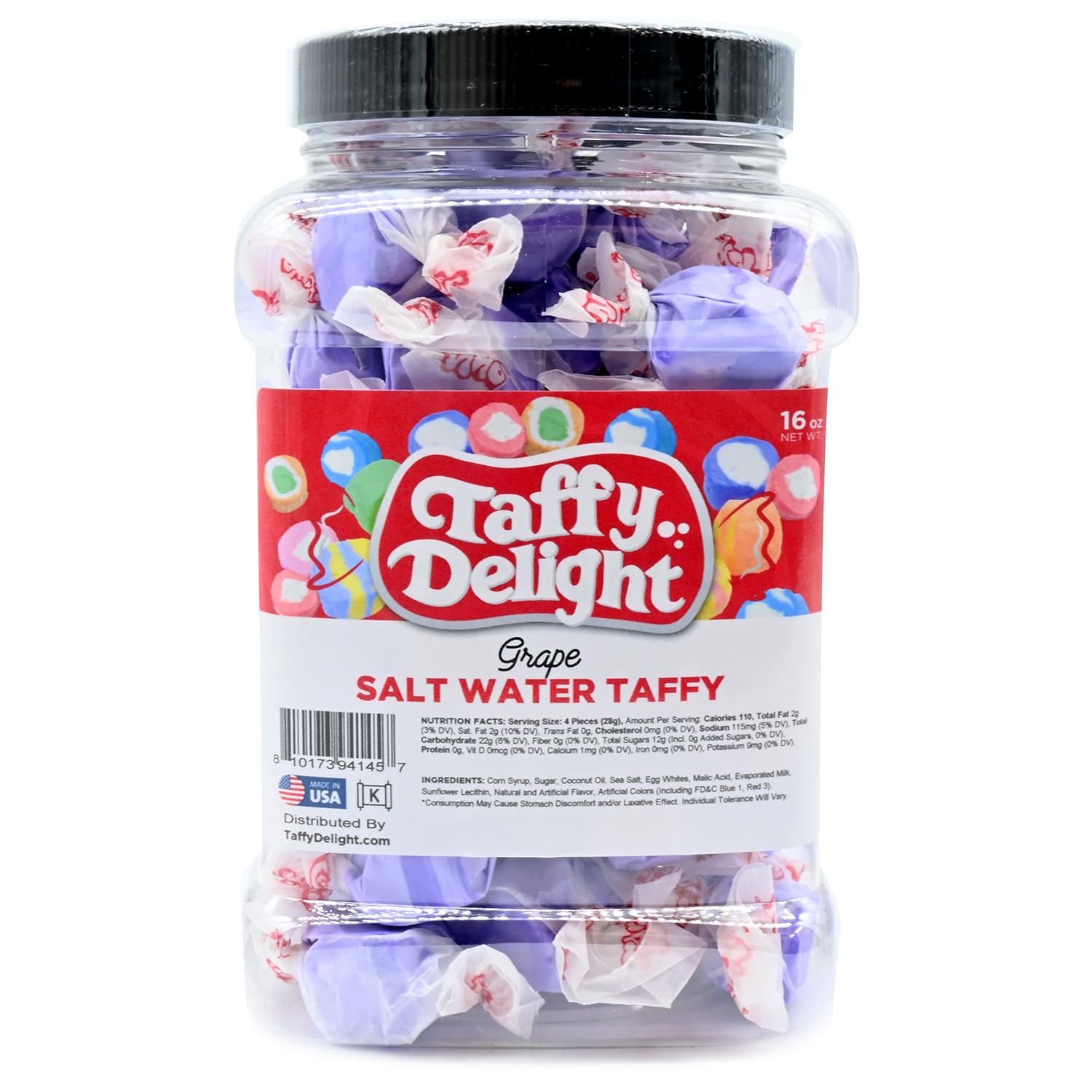 Taffy Delight Grape Salt Water Taffy 16oz Jar
