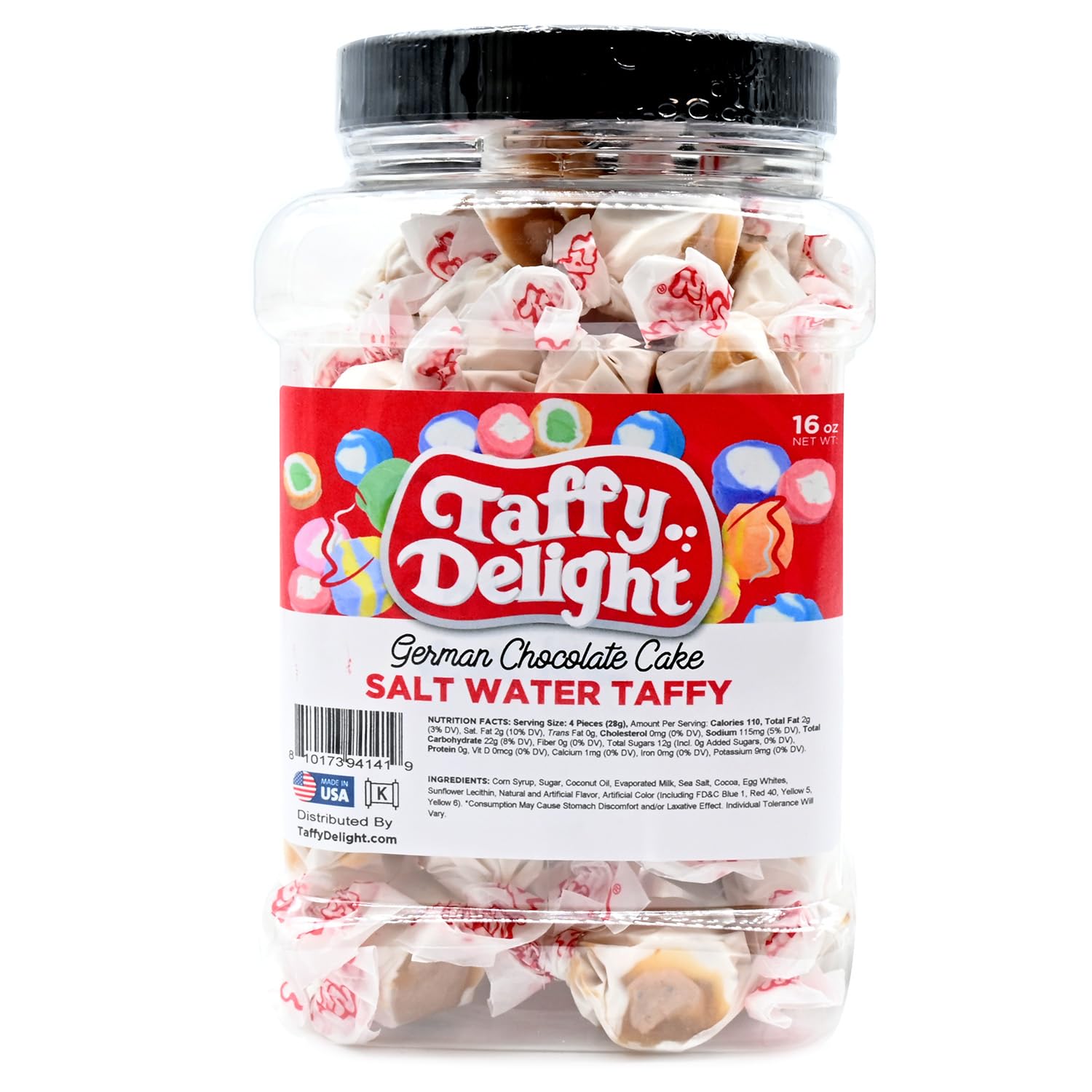 Taffy Delight German Chocolate Cake Salt Water Taffy 16oz Jar