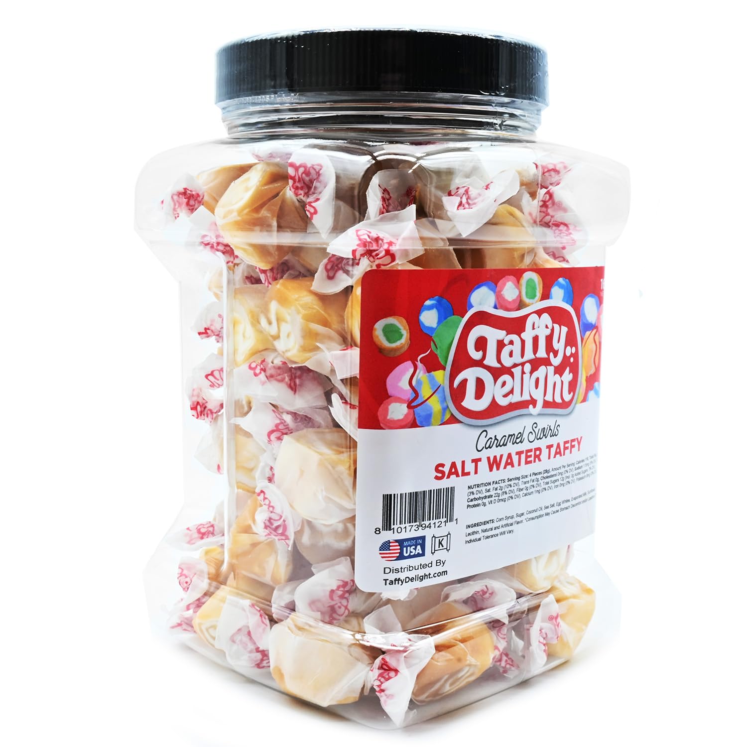 Taffy Delight Caramel Swirls Salt Water Taffy 16oz Jar