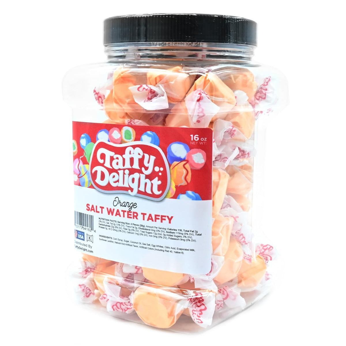 Taffy Delight Orange Salt Water Taffy 16oz Jar