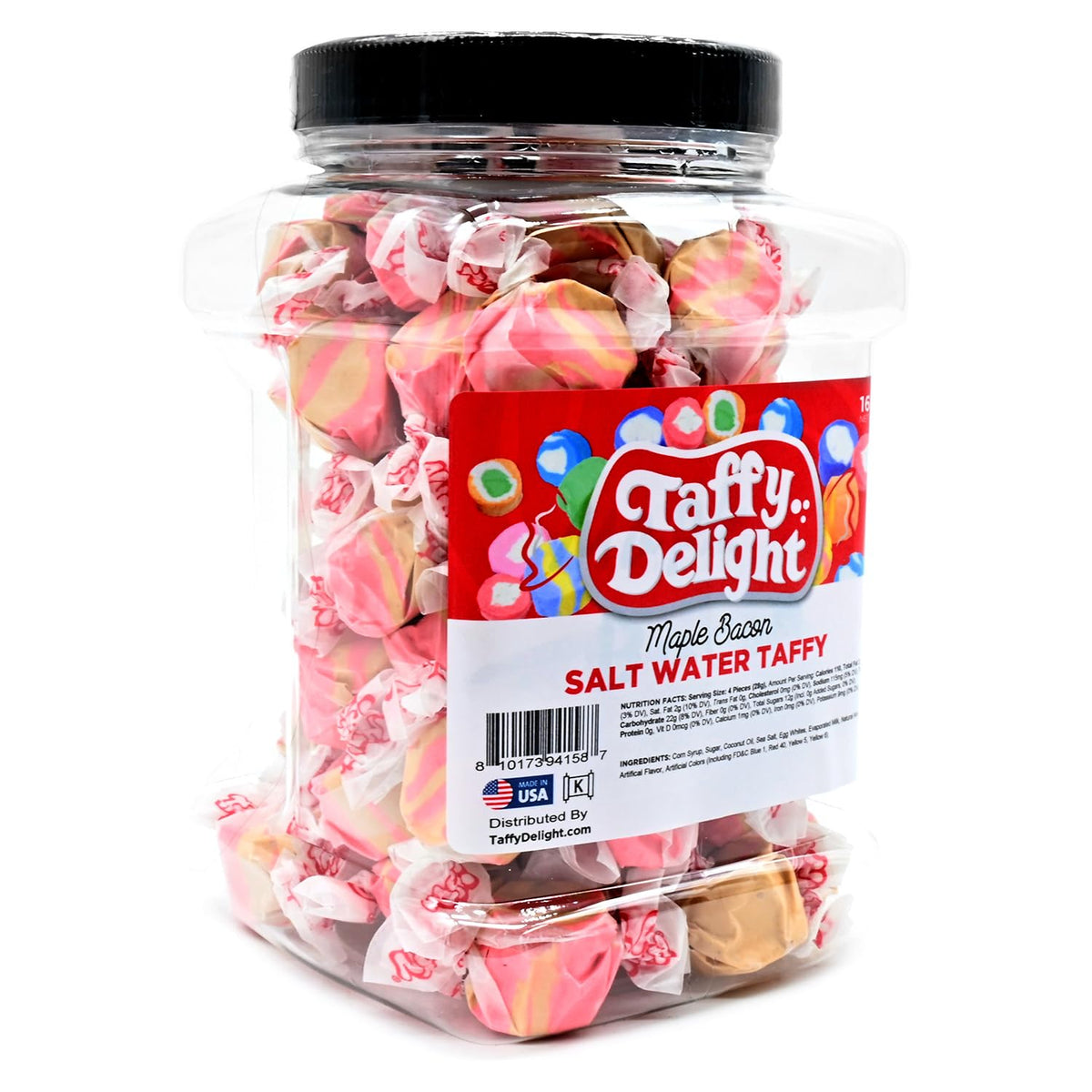 Taffy Delight Maple Bacon Salt Water Taffy 16oz Jar