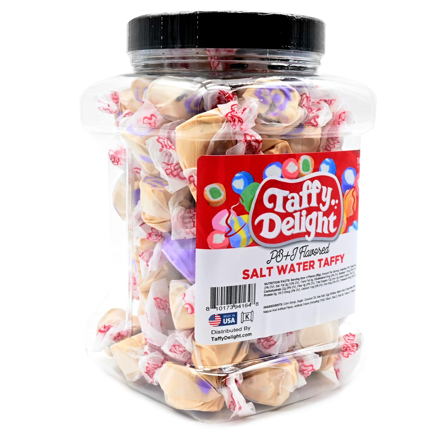 Taffy Delight PB&J Flavored Salt Water Taffy 16oz Jar