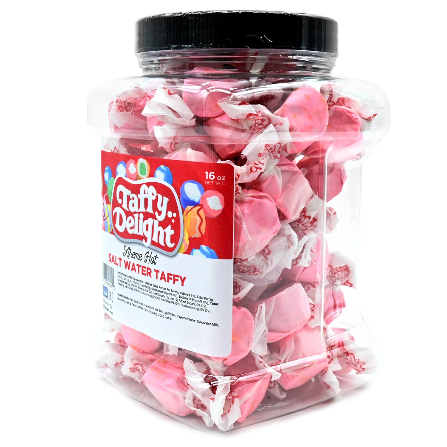 Taffy Delight Xtreme Hot Salt Water Taffy 16oz Jar