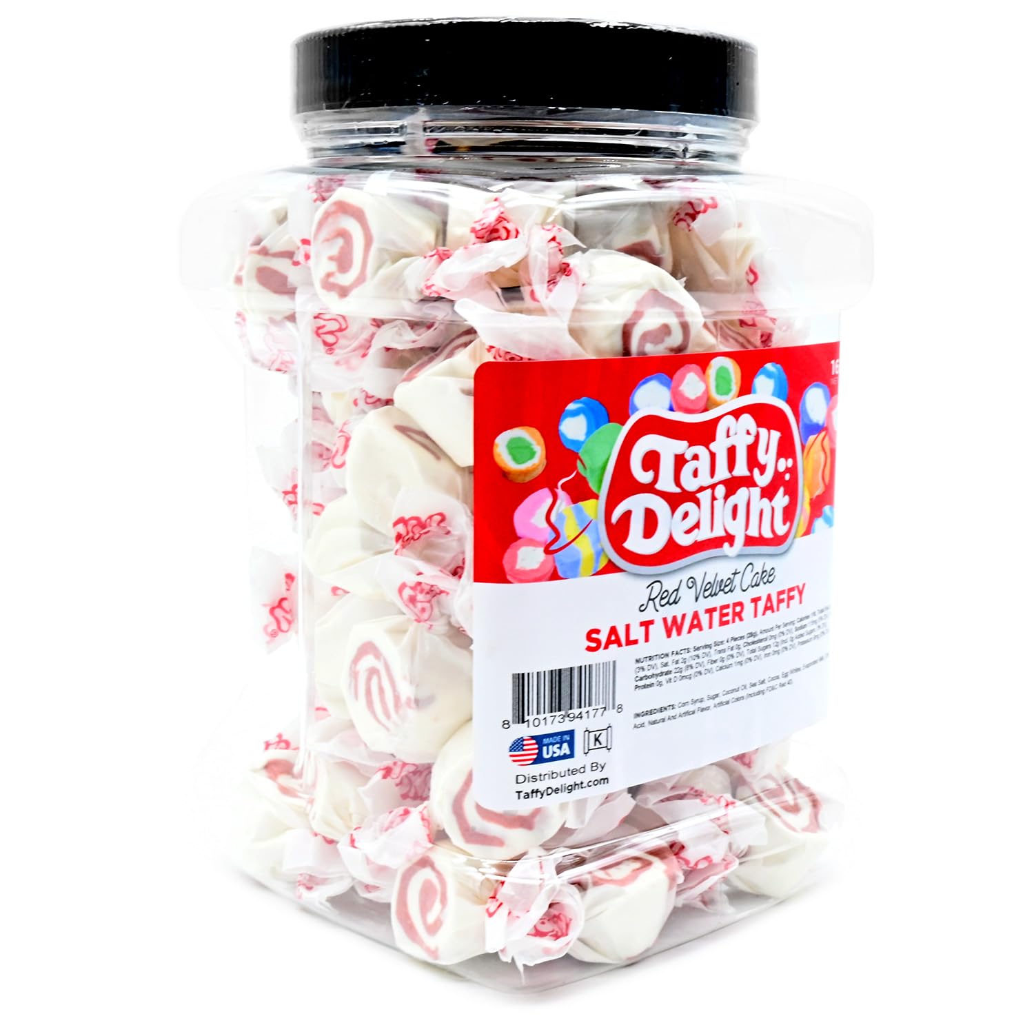 Taffy Delight Red Velvet Cake Salt Water Taffy 16oz Jar