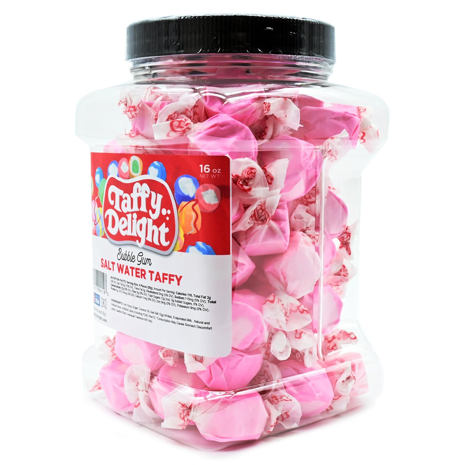 Taffy Delight Bubble Gum Salt Water Taffy 16oz Jar