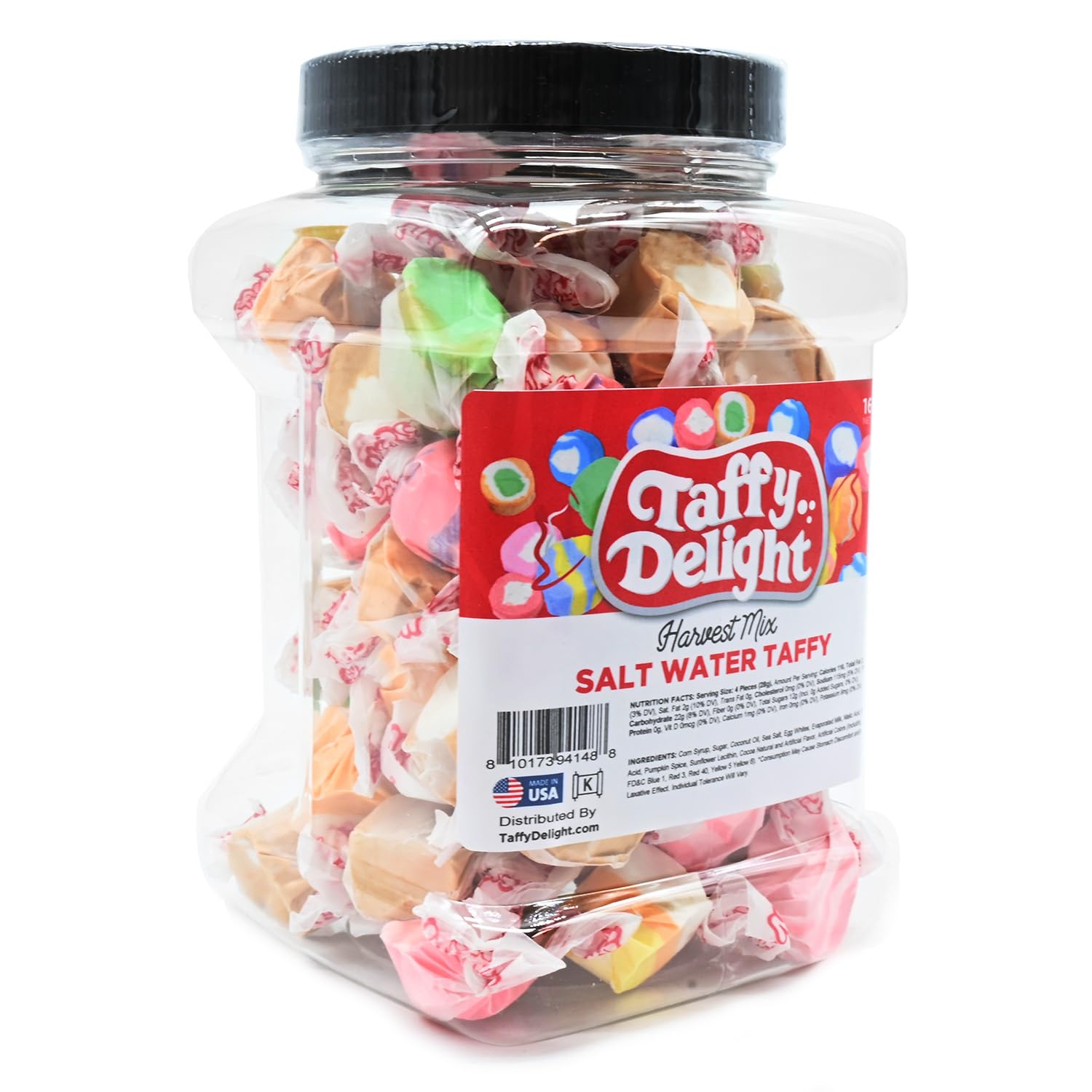 Taffy Delight Harvest Mix Salt Water Taffy 16oz Jar