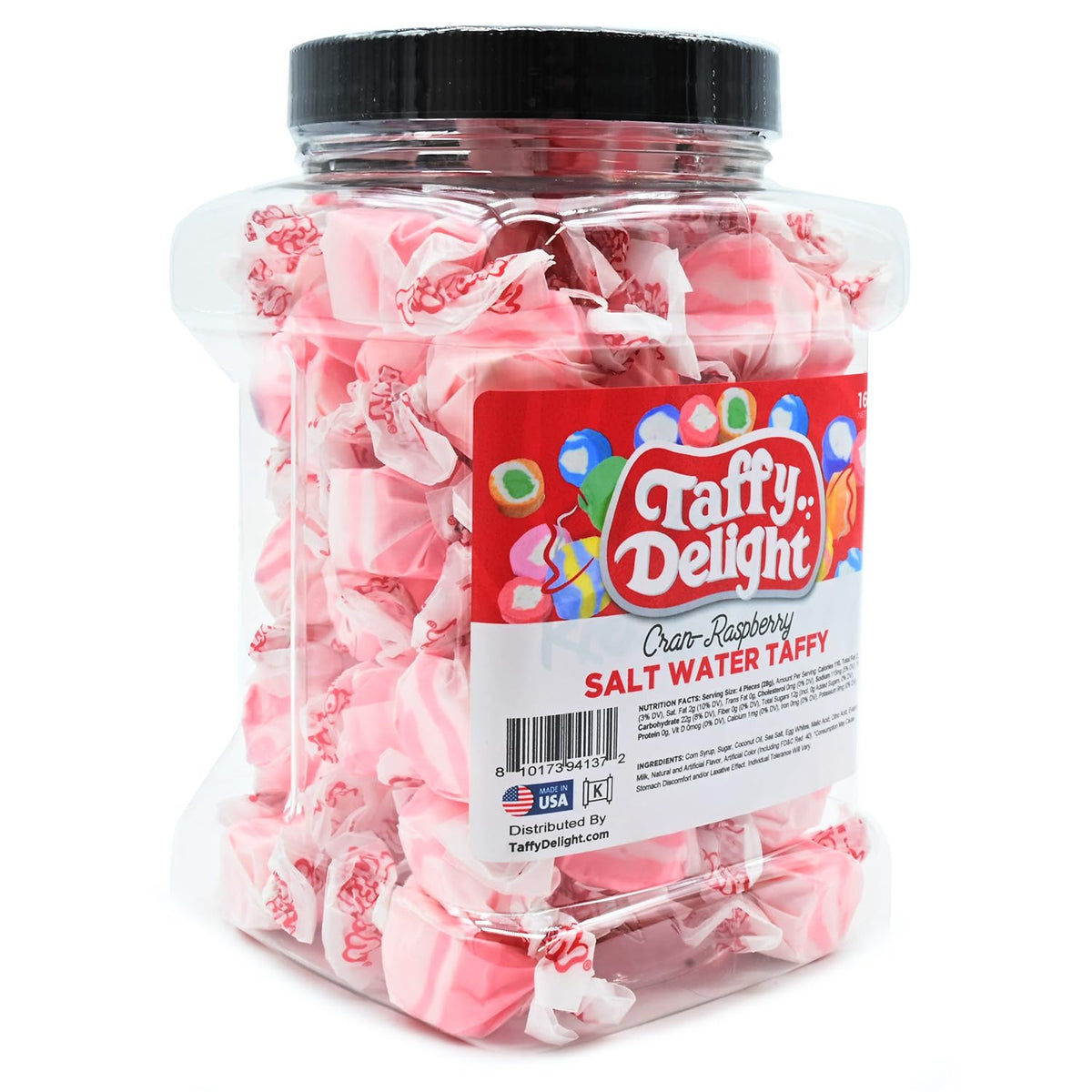 Taffy Delight Cran-Raspberry Salt Water Taffy 16oz Jar
