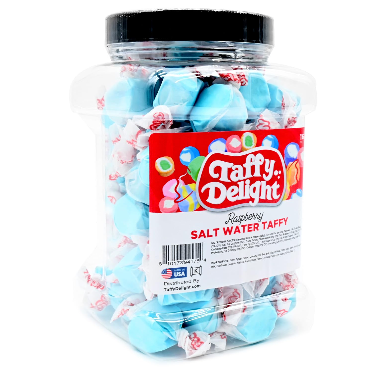 Taffy Delight Raspberry Salt Water Taffy 16oz Jar