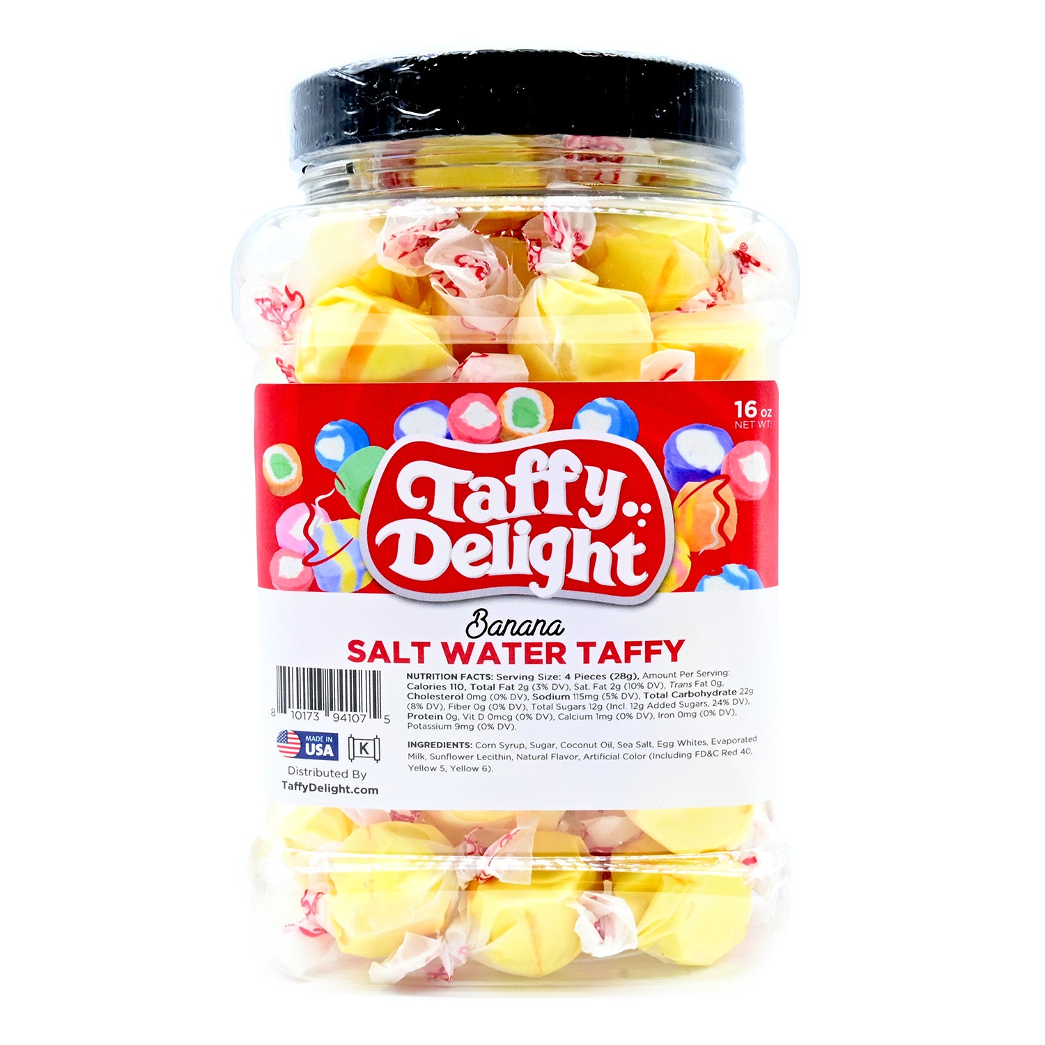 Taffy Delight Banana Salt Water Taffy 16oz Jar