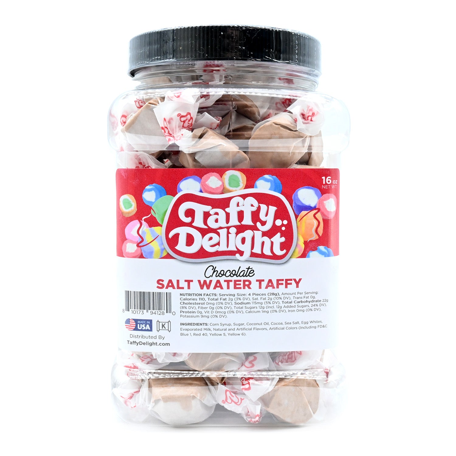 Taffy Delight Chocolate Salt Water Taffy 16oz Jar
