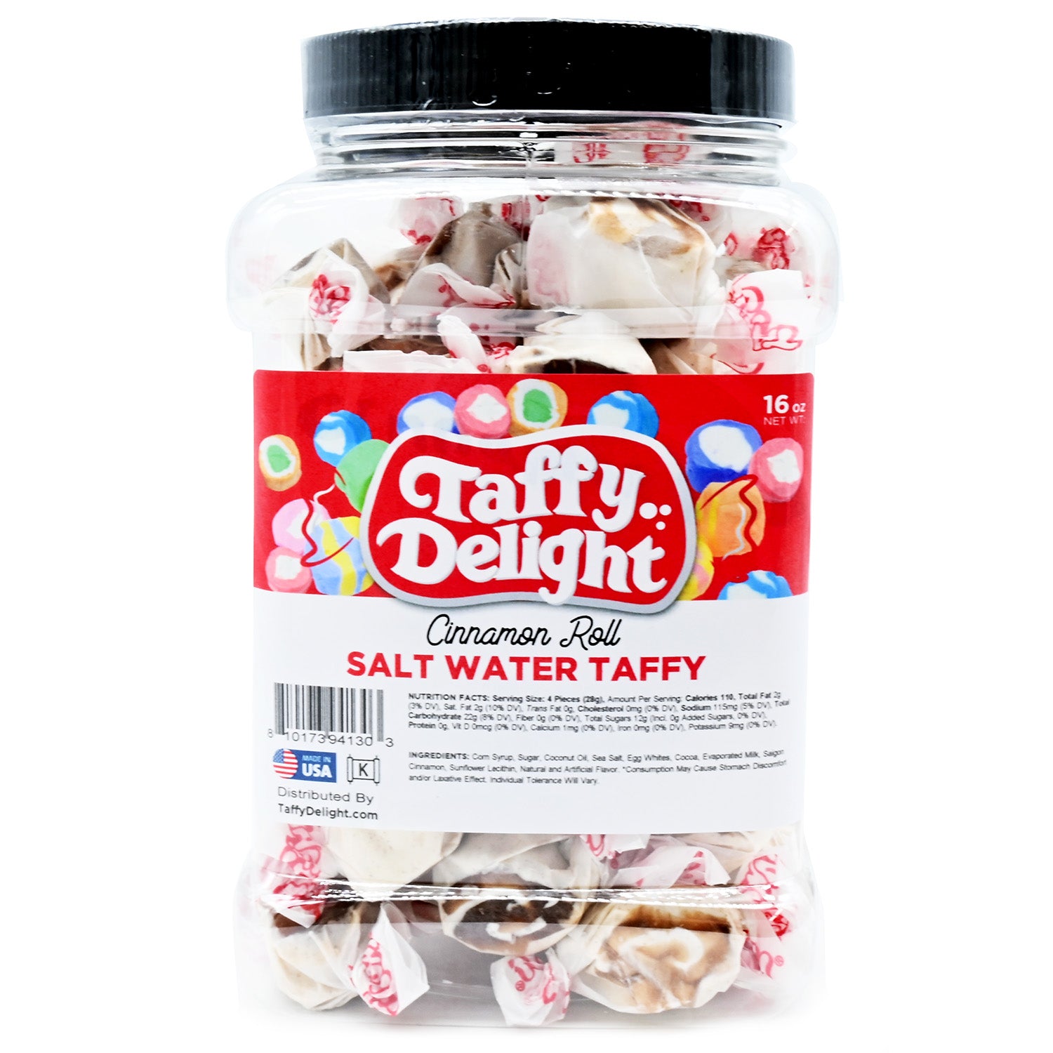 Taffy Delight Cinnamon Roll Salt Water Taffy 16oz Jar