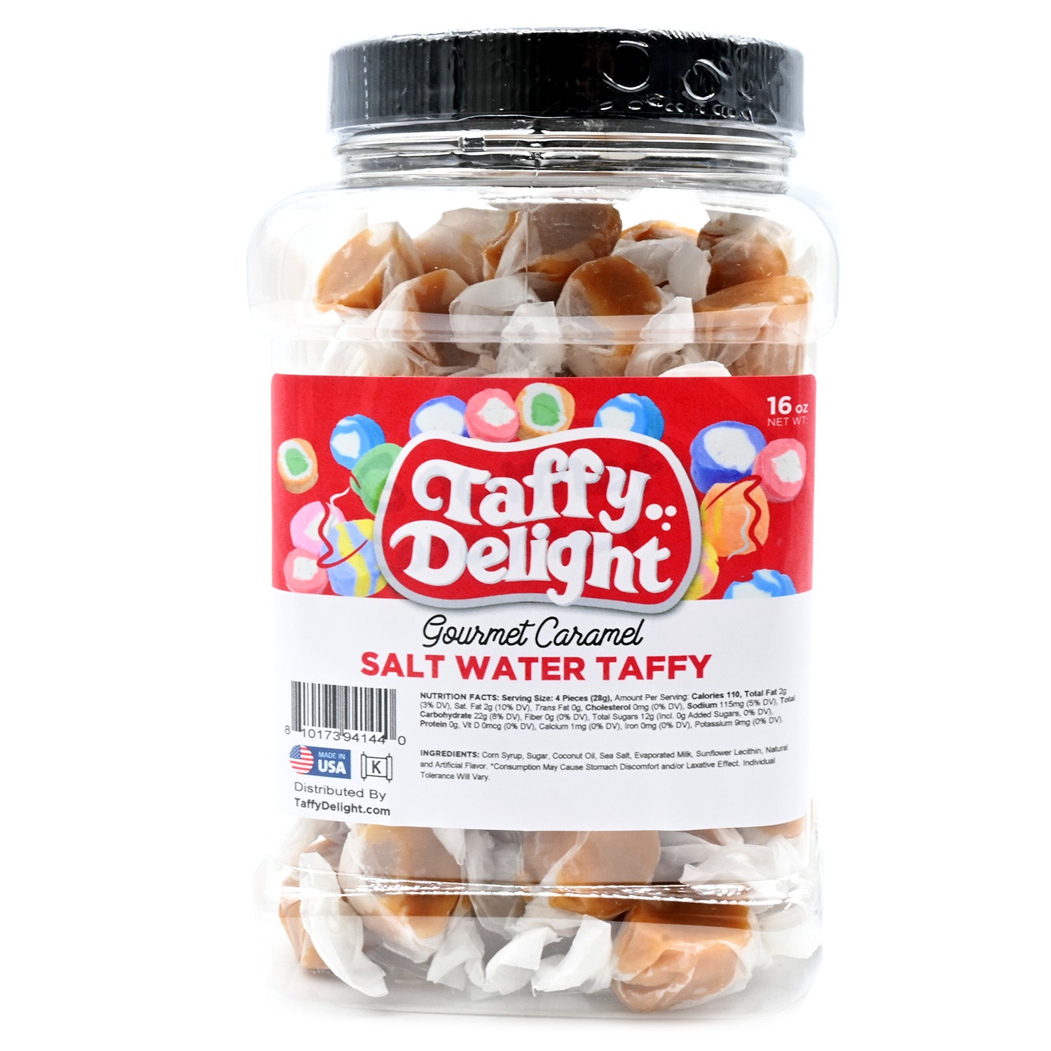 Taffy Delight Gourmet Caramel Salt Water Taffy 16oz Jar