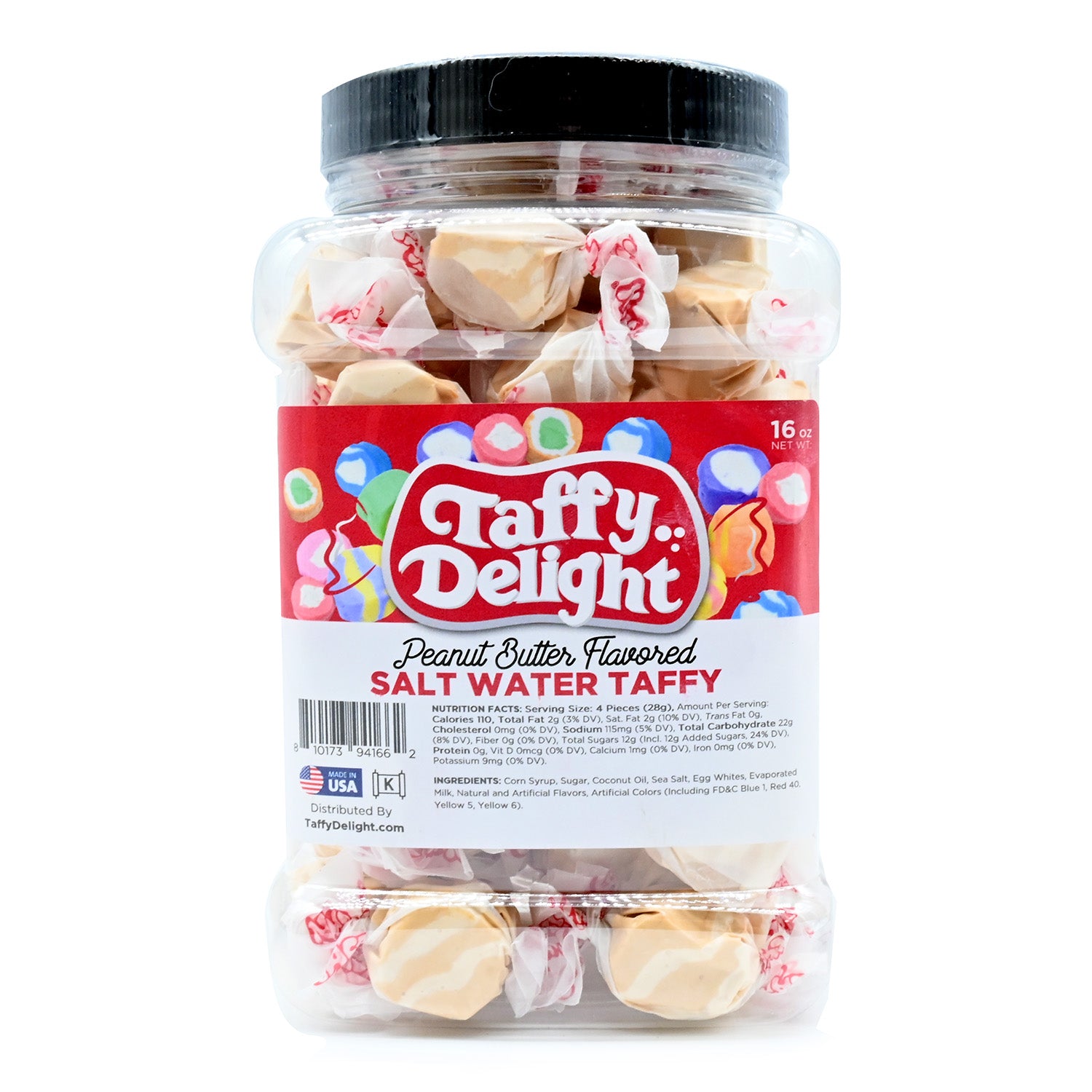Taffy Delight Peanut Butter Flavored Salt Water Taffy 16oz Jar
