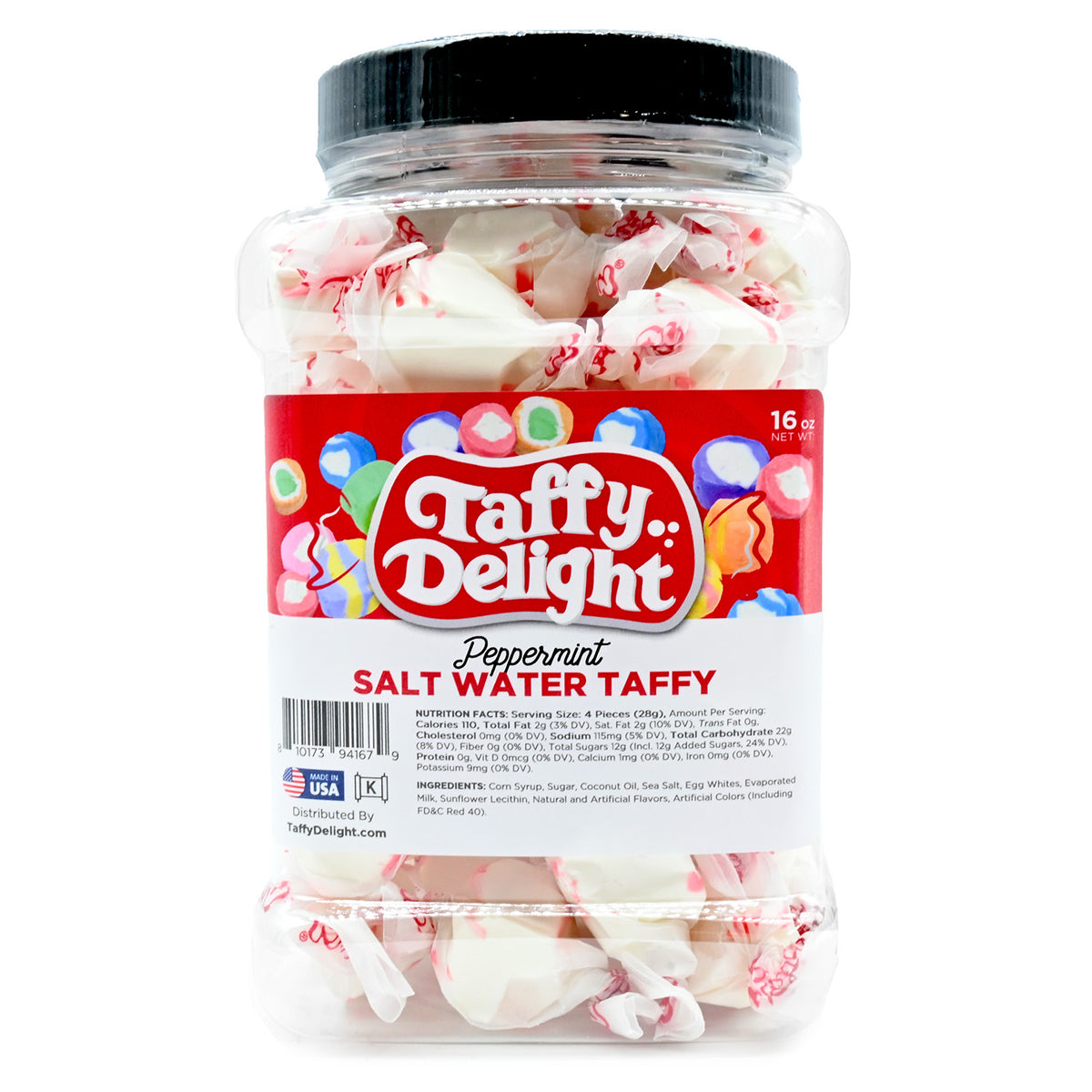 Taffy Delight Peppermint Salt Water Taffy 16oz Jar